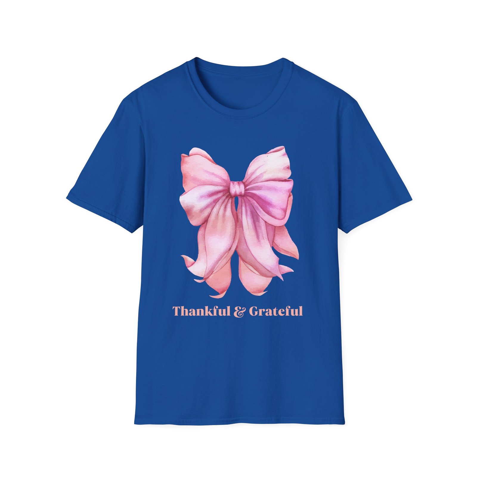 thankful & grateful bow t shirt, unisex softstyle tee, thanksgiving gift, fall apparel, cute casual wear, gratitude shirt