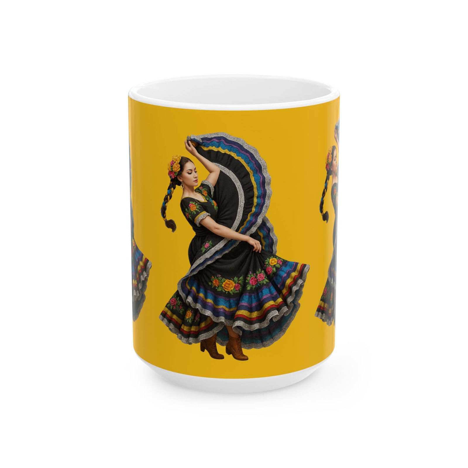 folklórico dancer ceramic mug 15 oz | colorful coffee cup, gift for dance lovers, bright kitchen decor, unique drinkware, artistic ceramic mug