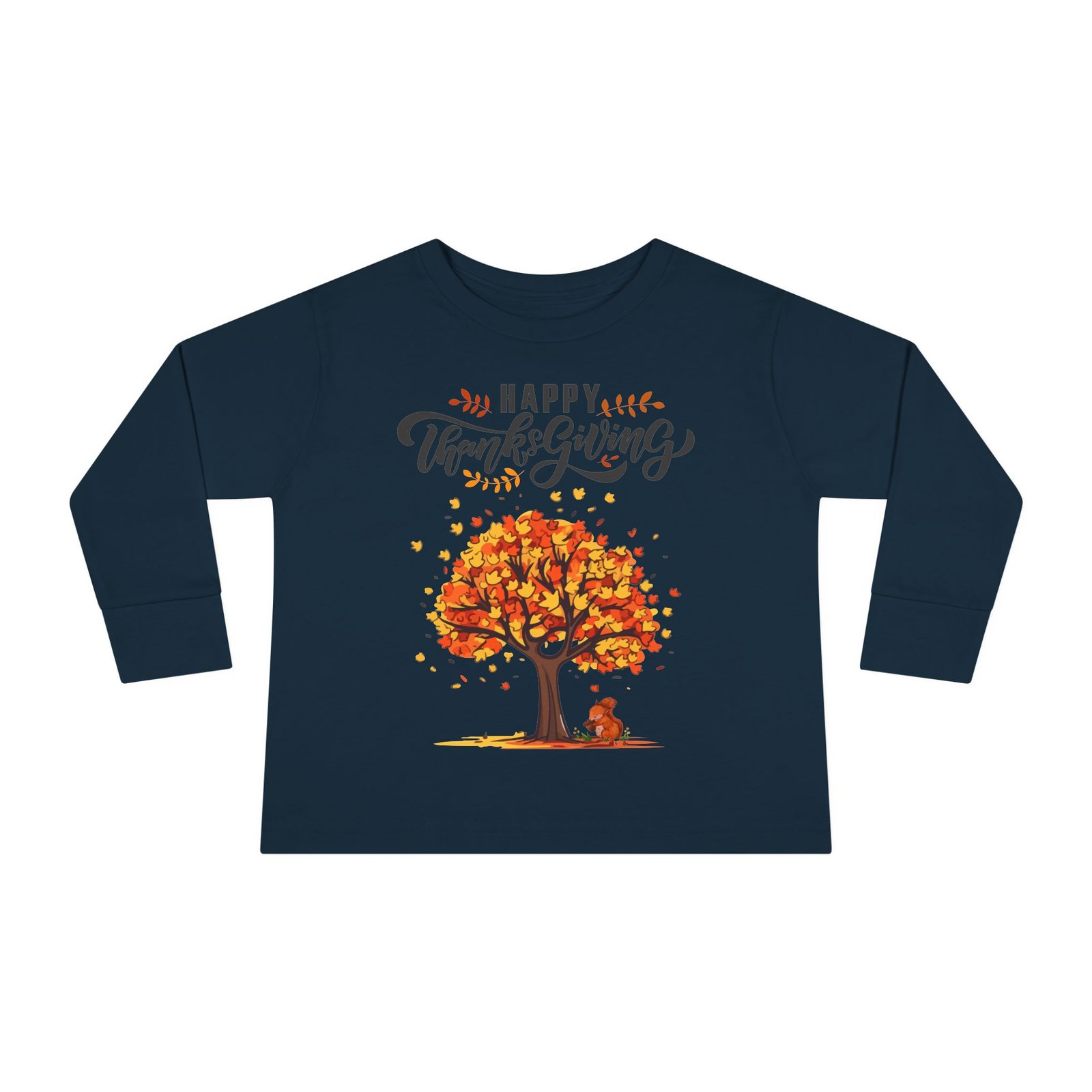 thanksgiving toddler long sleeve tee, cute fall outfit for kids, autumn tree design, holiday apparel, family gathering wear