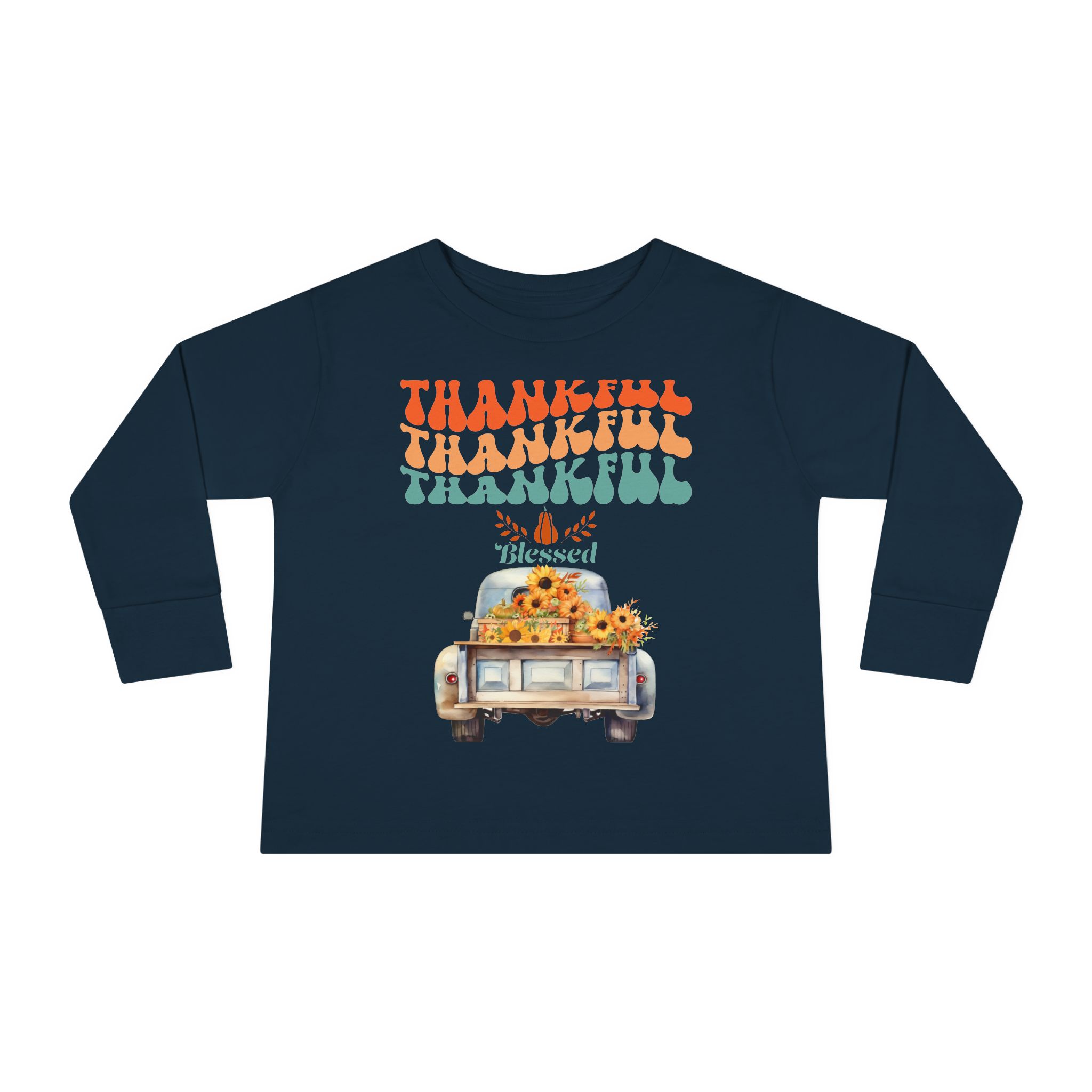 thankful toddler long sleeve tee perfect for fall celebrations, family gatherings, thanksgiving, everyday wear, gifts