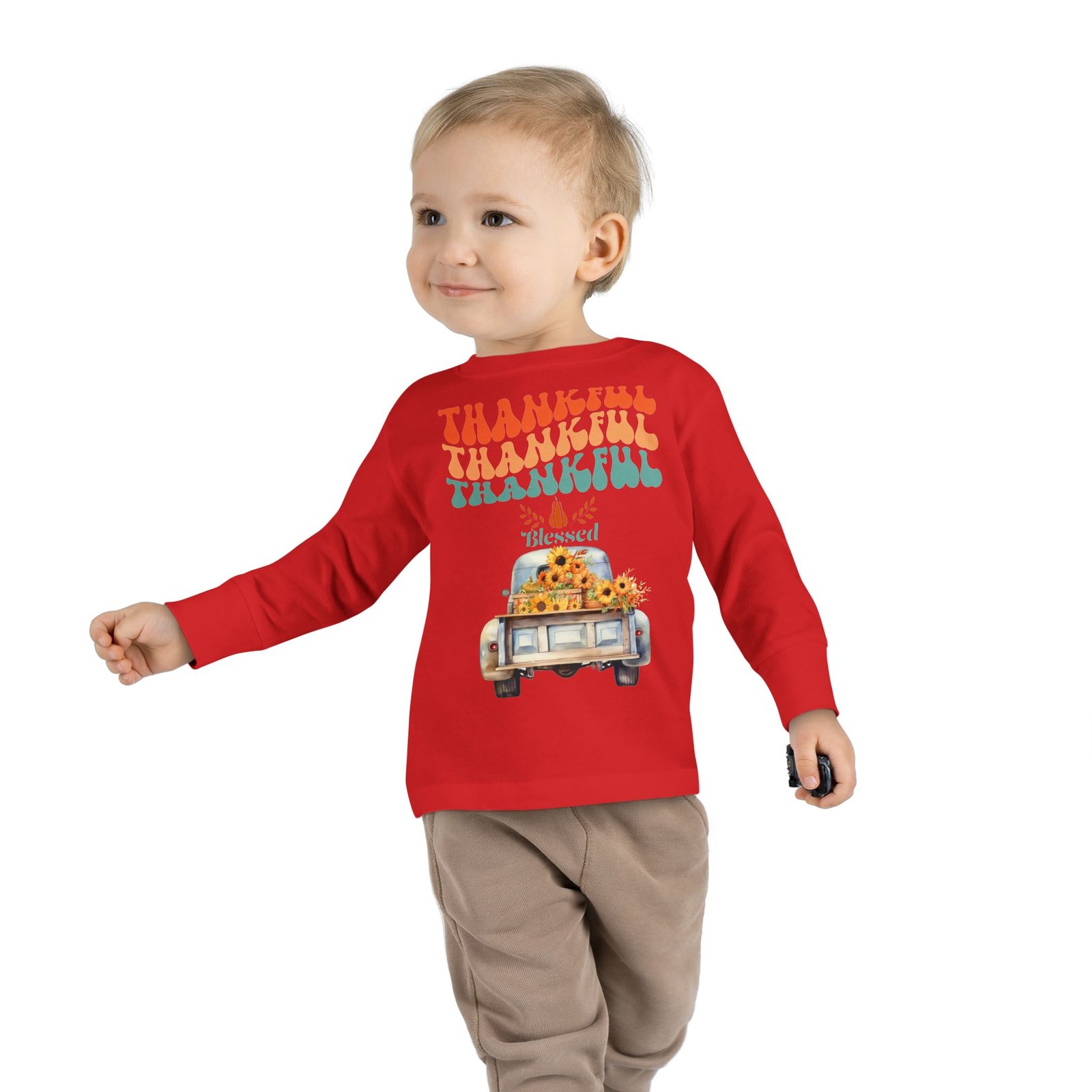 thankful toddler long sleeve tee perfect for fall celebrations, family gatherings, thanksgiving, everyday wear, gifts
