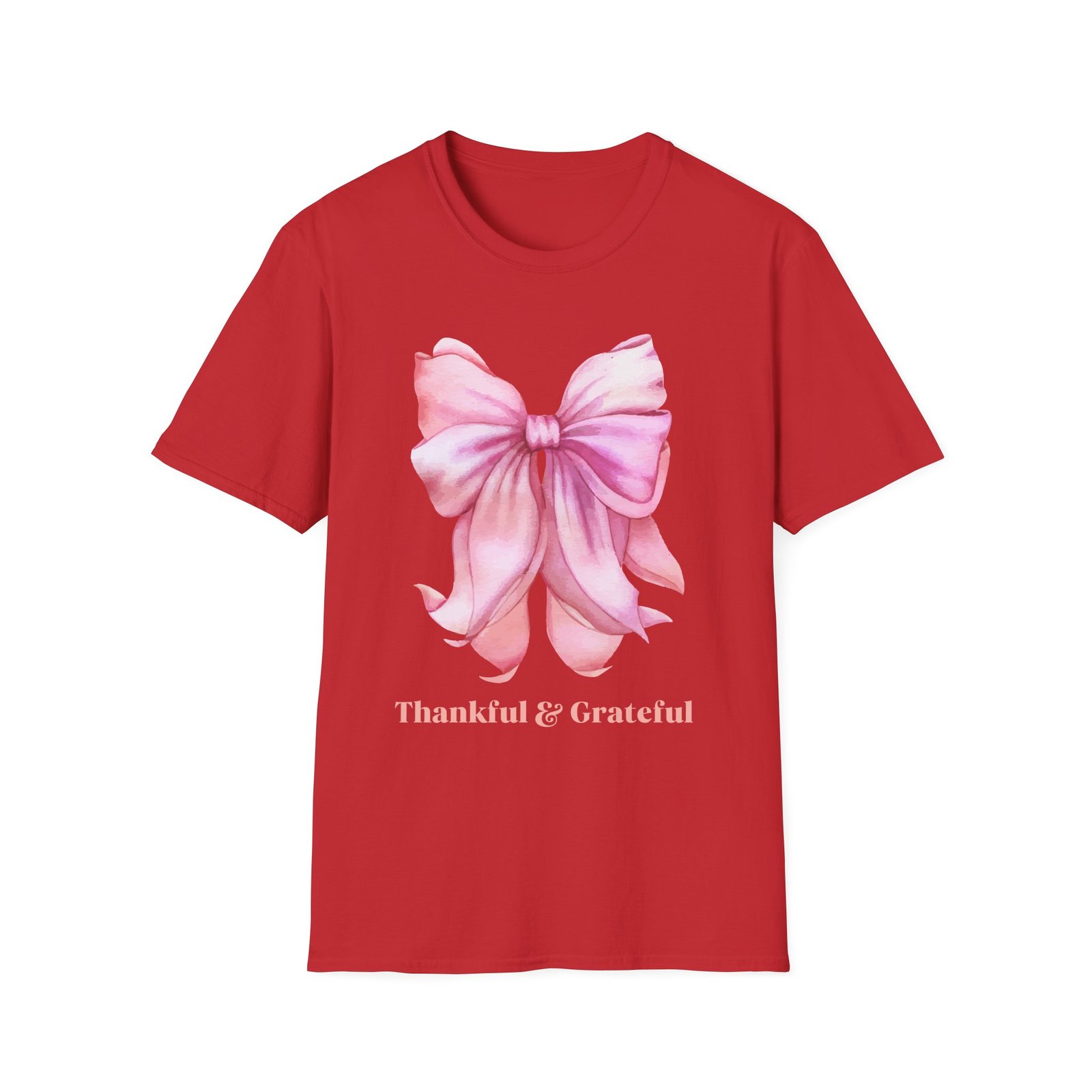 thankful & grateful bow t shirt, unisex softstyle tee, thanksgiving gift, fall apparel, cute casual wear, gratitude shirt