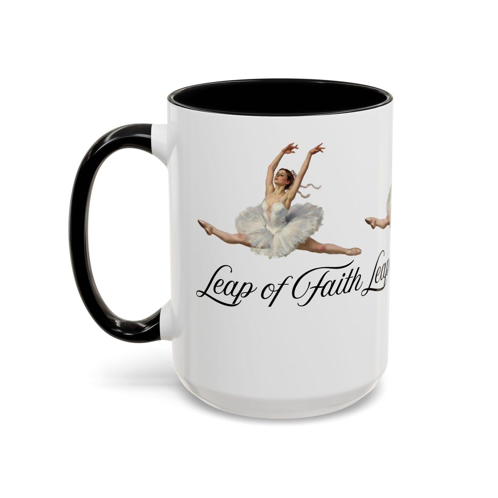 ballet themed coffee mug 15 oz : leap of faith, perfect gift for dancers, inspirational cup for performers, motivational decor, dance lover's mug