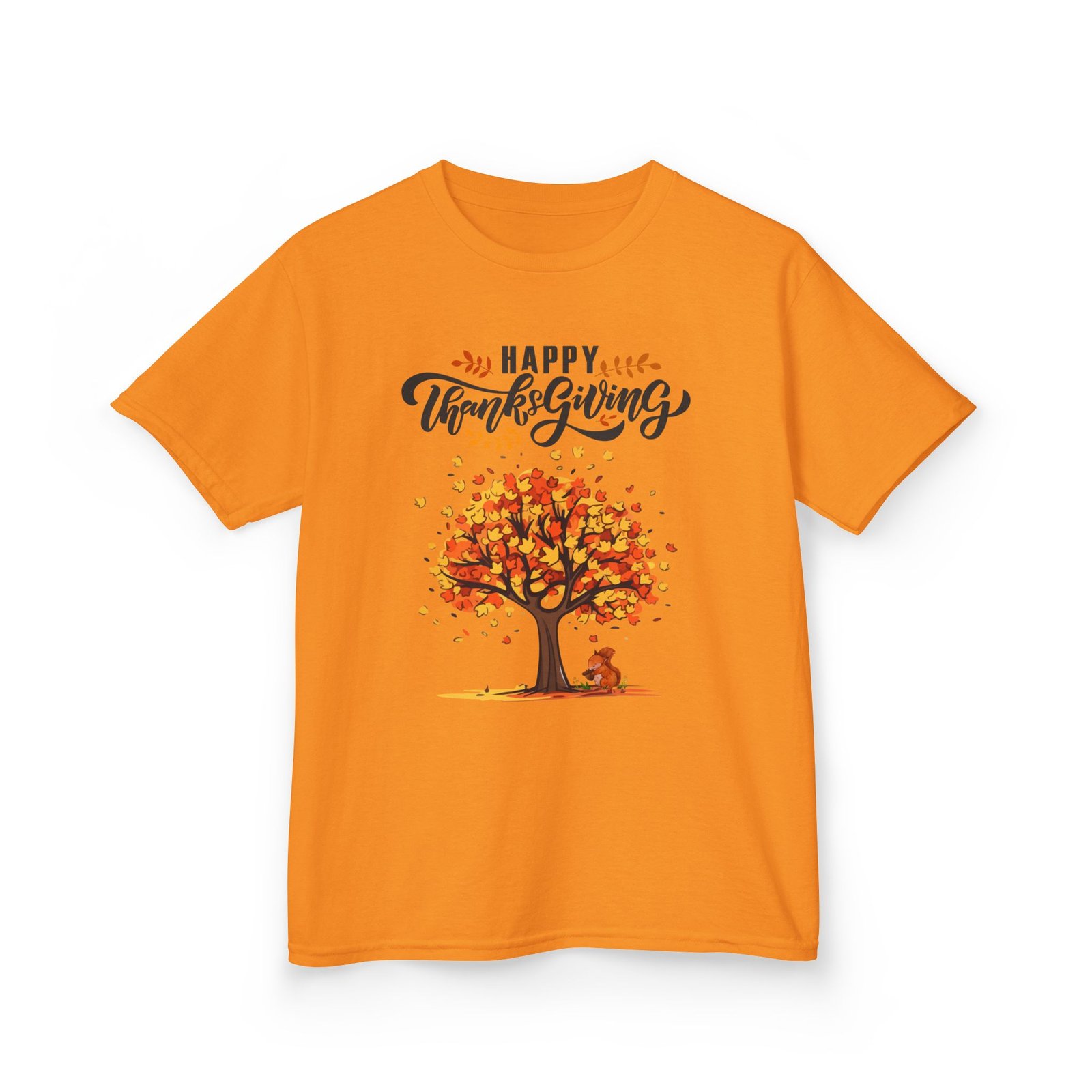 happy thanksgiving kids tee, fall t shirt, autumn apparel, festive gift, holiday outfit, tree and leaves design