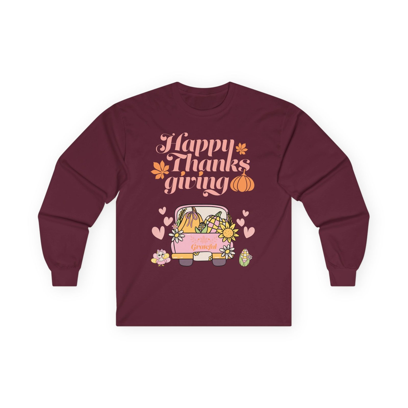 thanksgiving long sleeve tee, cozy fall shirt, autumn apparel, holiday gift, harvest celebration clothing, cute graphic tee (different design upon request)
