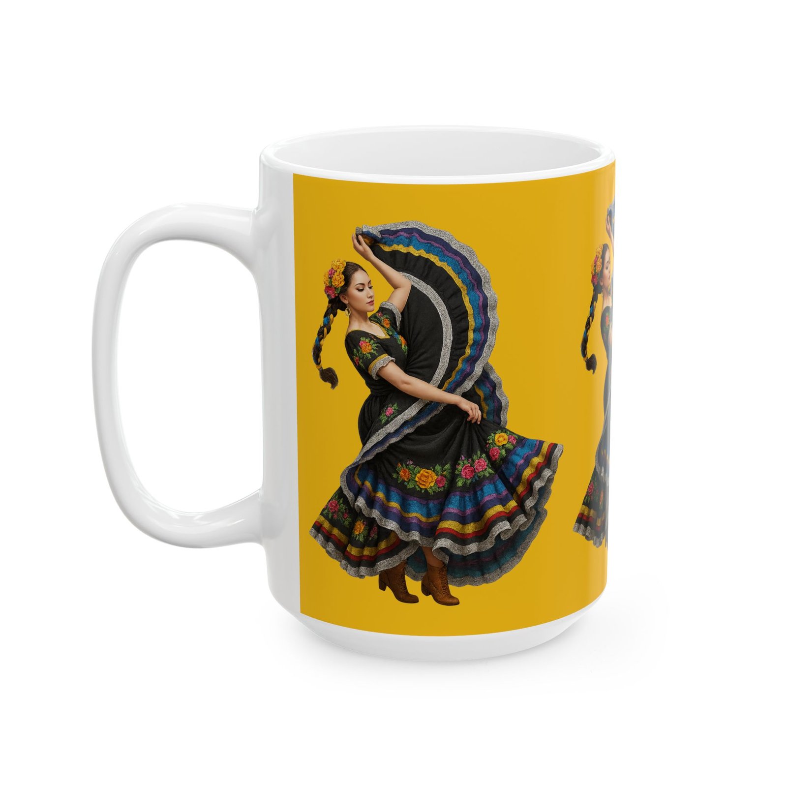 folklórico dancer ceramic mug 15 oz | colorful coffee cup, gift for dance lovers, bright kitchen decor, unique drinkware, artistic ceramic mug