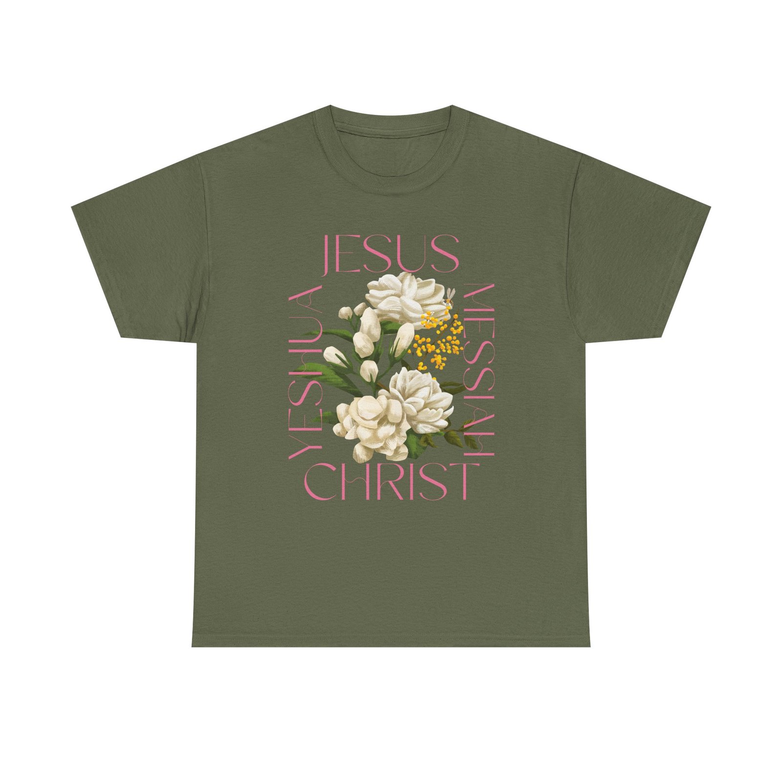 Floral "Jesus Name Design" Heavy Cotton Tee-Unisex T-Shirt-Inspirational Clothing - Image 33