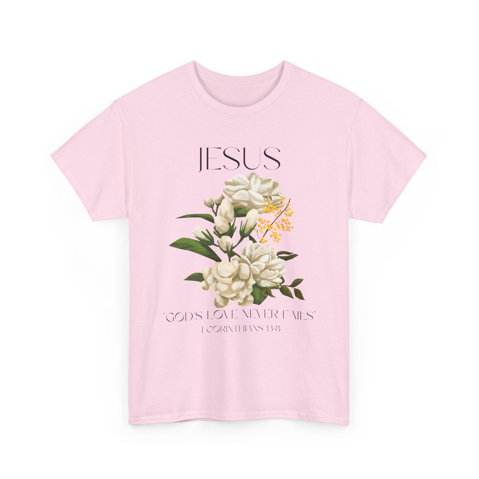 jesus god's love never fails unisex heavy cotton tee