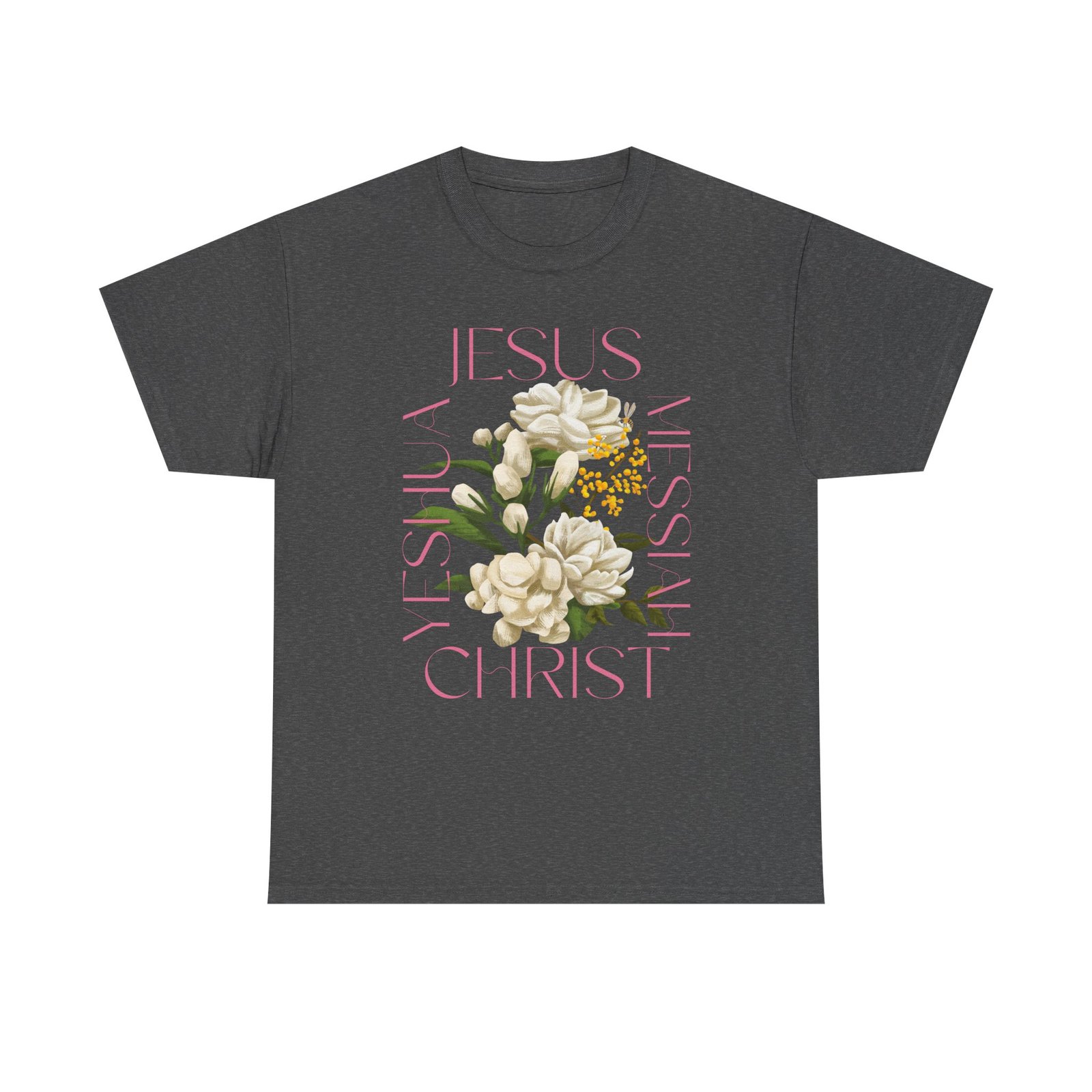 Floral "Jesus Name Design" Heavy Cotton Tee-Unisex T-Shirt-Inspirational Clothing - Image 41