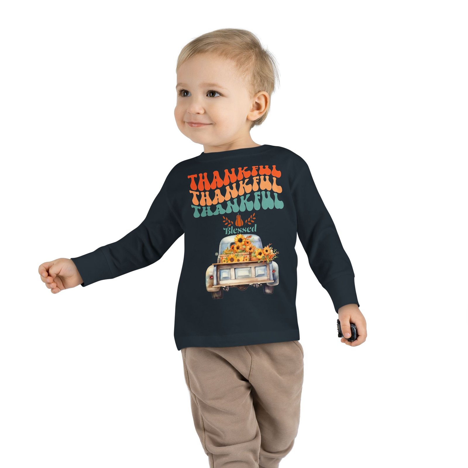 thankful toddler long sleeve tee perfect for fall celebrations, family gatherings, thanksgiving, everyday wear, gifts