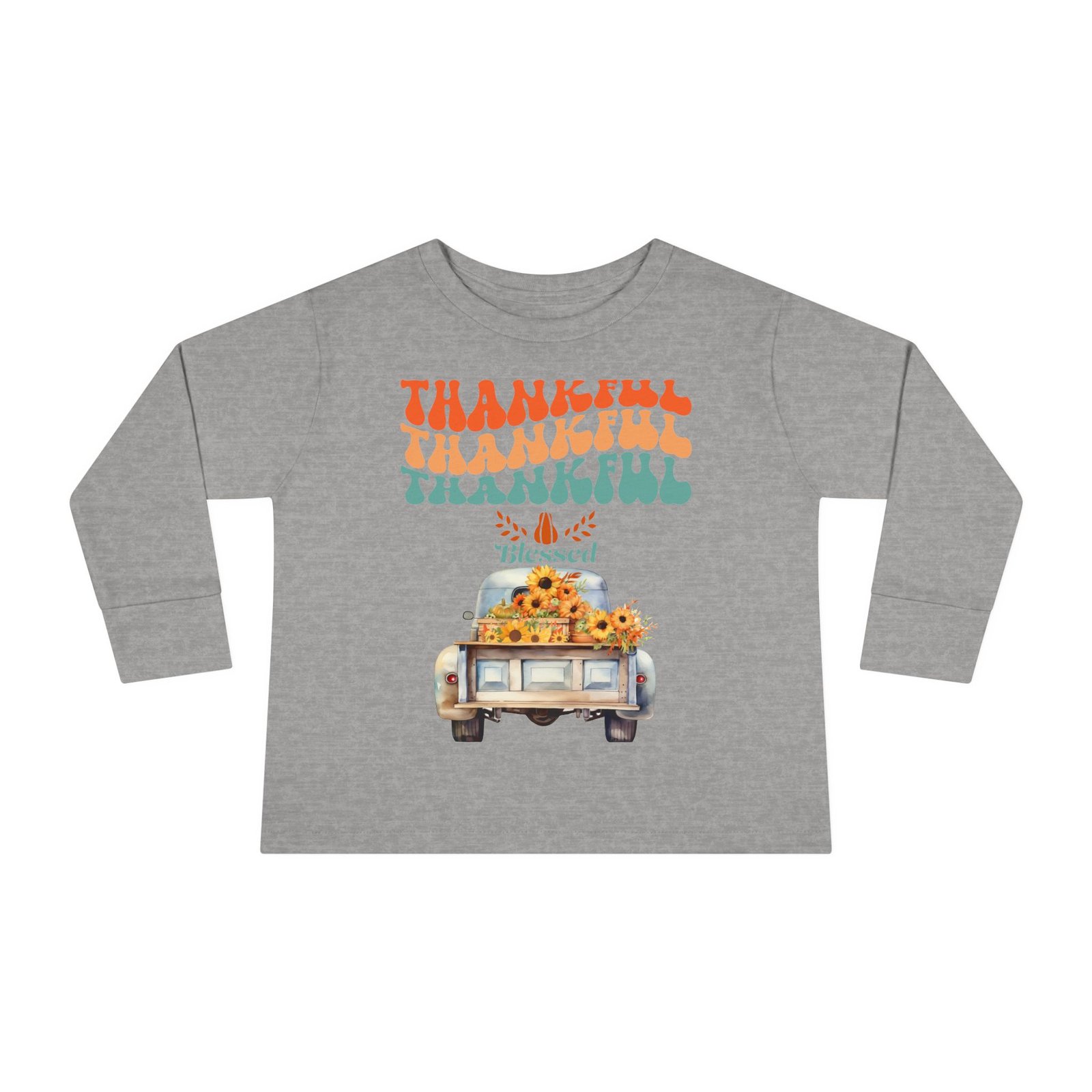 thankful toddler long sleeve tee perfect for fall celebrations, family gatherings, thanksgiving, everyday wear, gifts