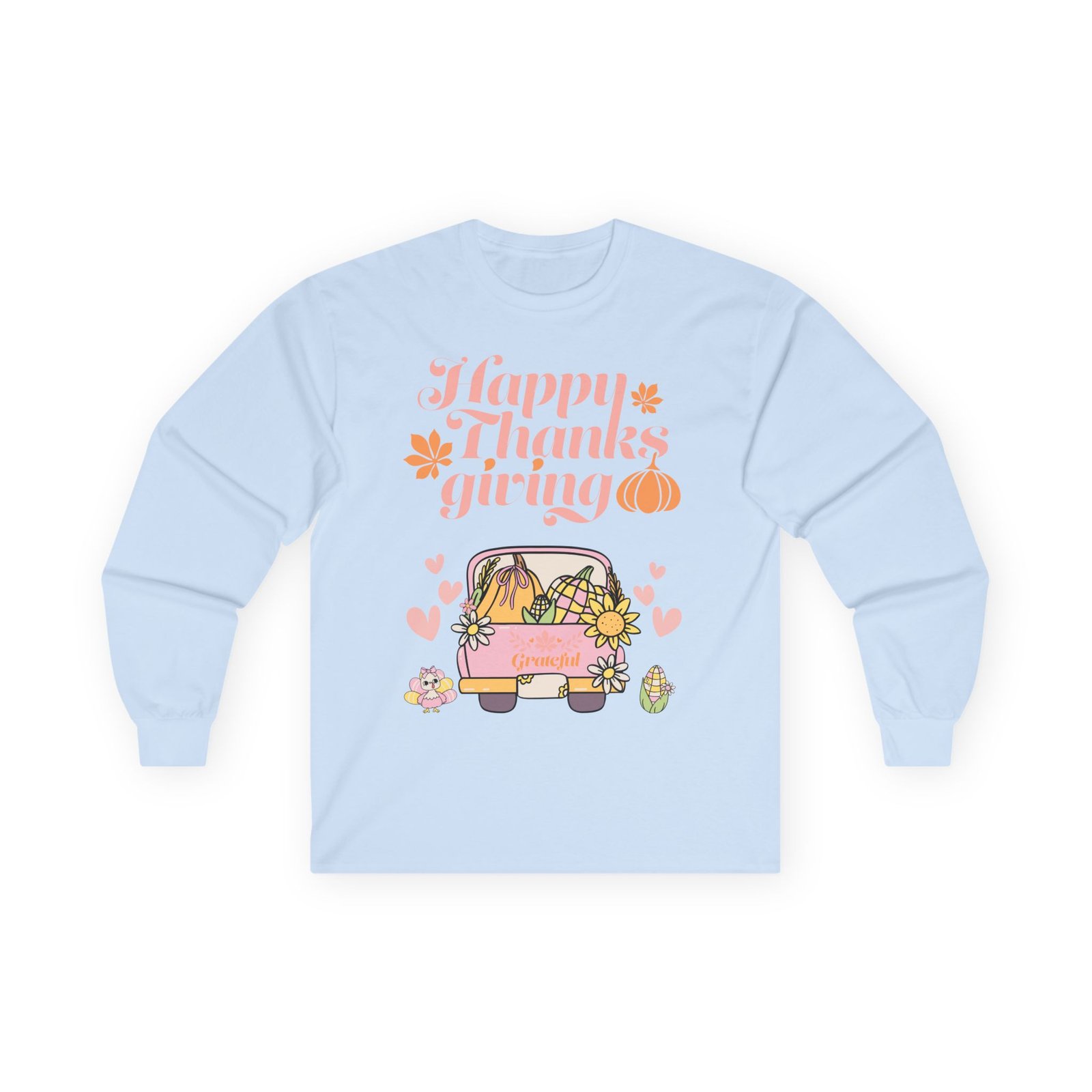 thanksgiving long sleeve tee, cozy fall shirt, autumn apparel, holiday gift, harvest celebration clothing, cute graphic tee (different design upon request)
