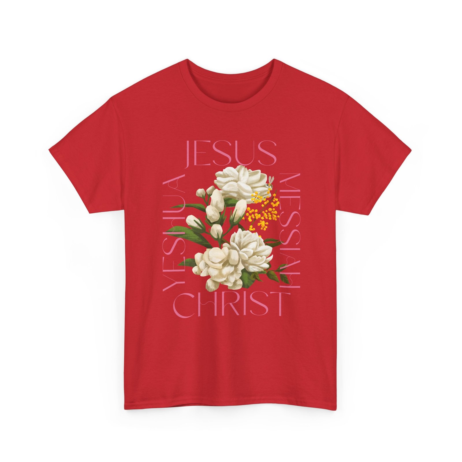 Floral "Jesus Name Design" Heavy Cotton Tee-Unisex T-Shirt-Inspirational Clothing - Image 67