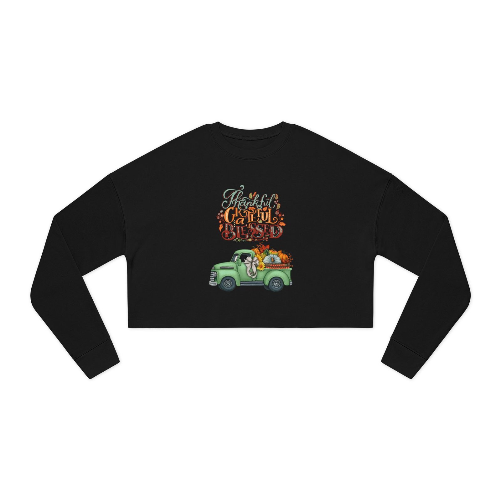 thankful vibes cropped sweatshirt with pumpkin truck, women's fall apparel, cozy sweatshirt, holiday gift, thanksgiving outfit (different design upon request.)