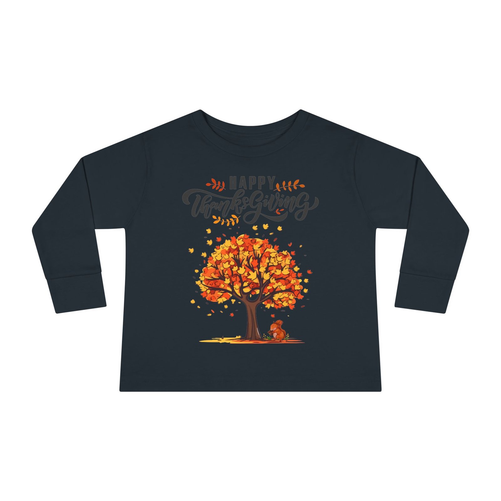 thanksgiving toddler long sleeve tee, cute fall outfit for kids, autumn tree design, holiday apparel, family gathering wear