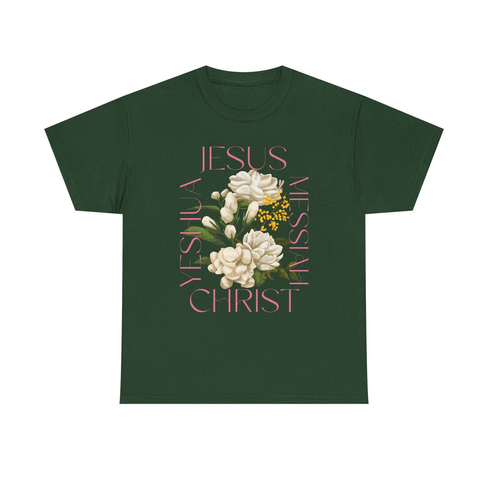 Floral "Jesus Name Design" Heavy Cotton Tee-Unisex T-Shirt-Inspirational Clothing - Image 37