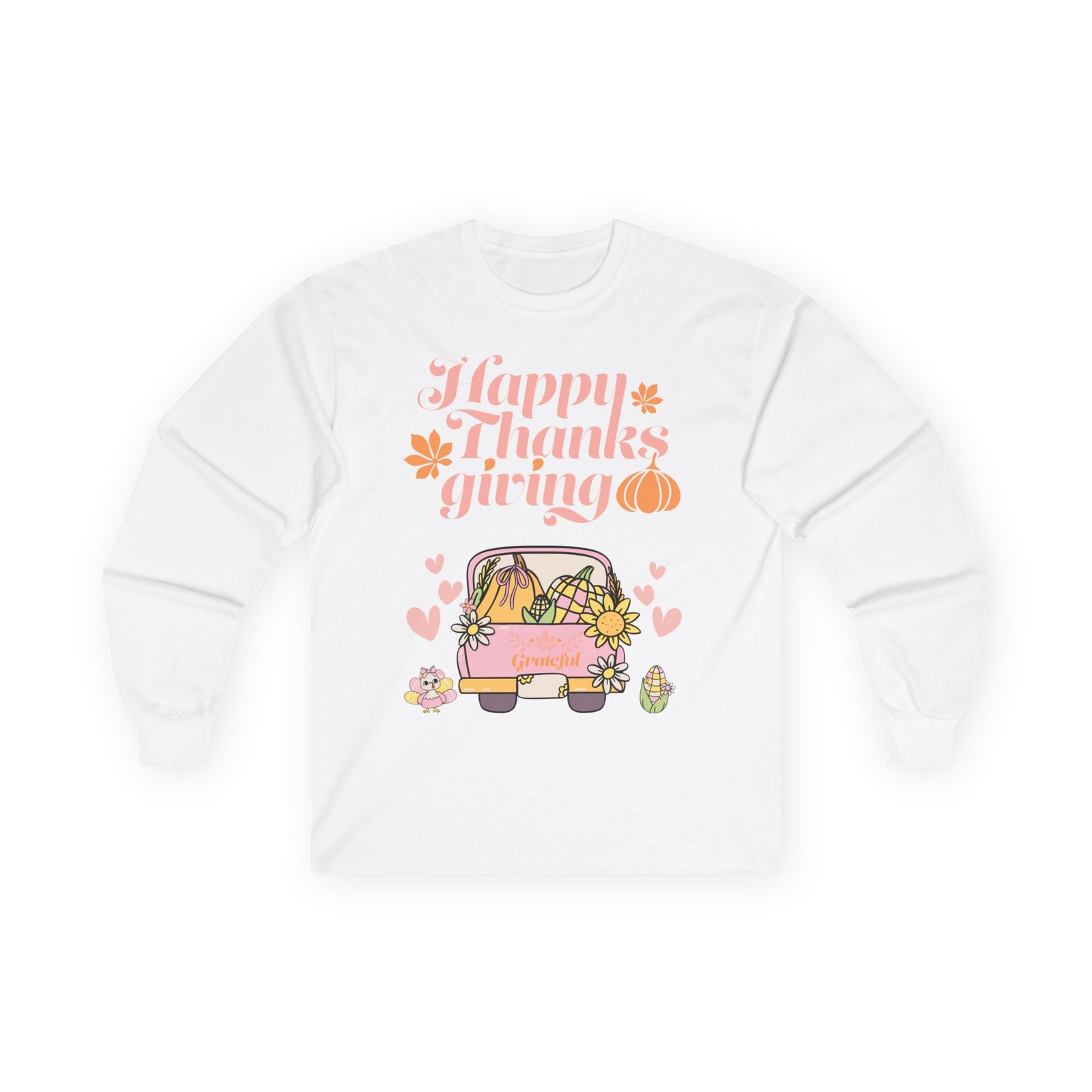 thanksgiving long sleeve tee, cozy fall shirt, autumn apparel, holiday gift, harvest celebration clothing, cute graphic tee (different design upon request)