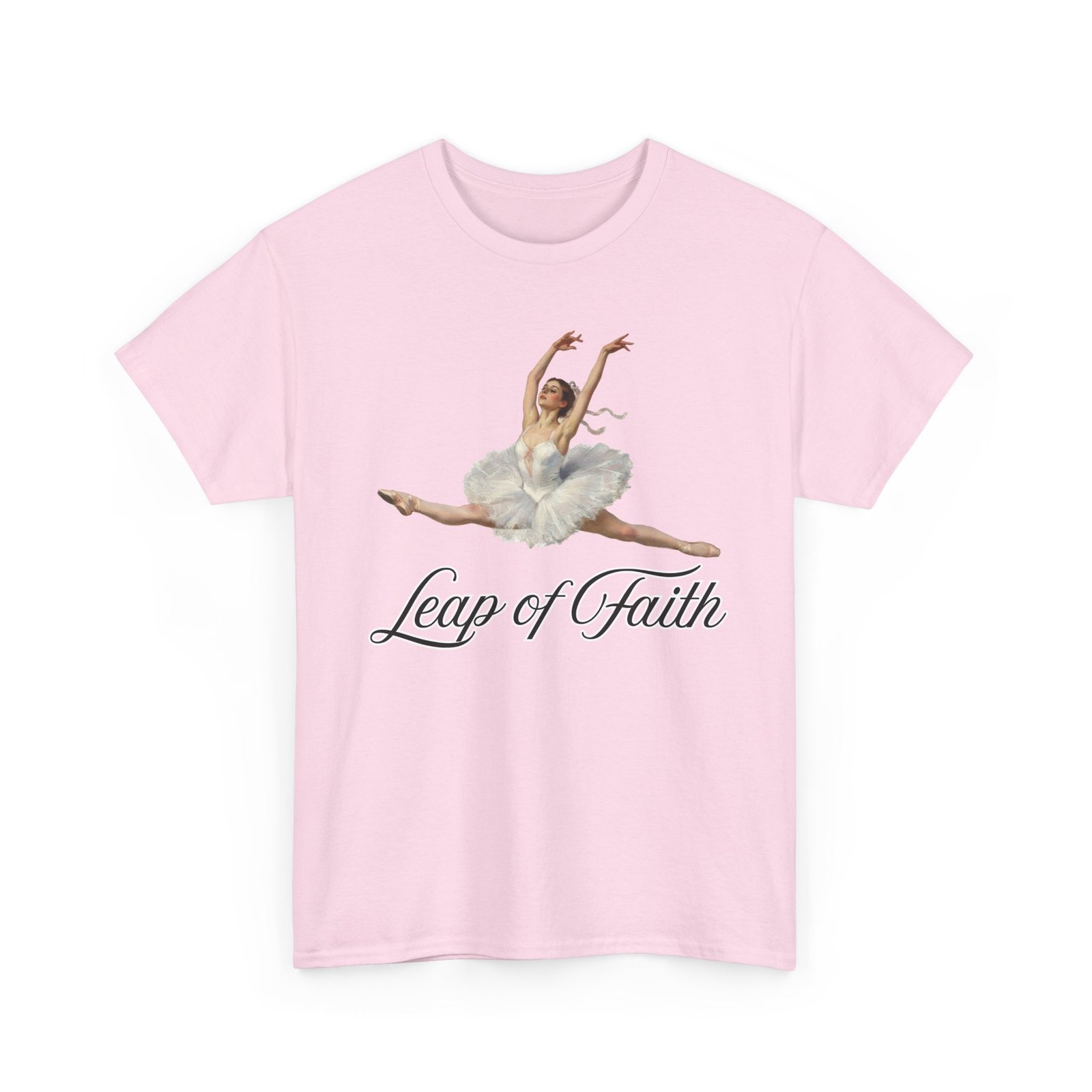 ballet inspired tee leap of faith, dance gift, unisex cotton shirt, inspirational apparel, performance wear, gift for dancers ballerina in a split leap, designed with an impressionist flair, echoing timeless ballet elegance