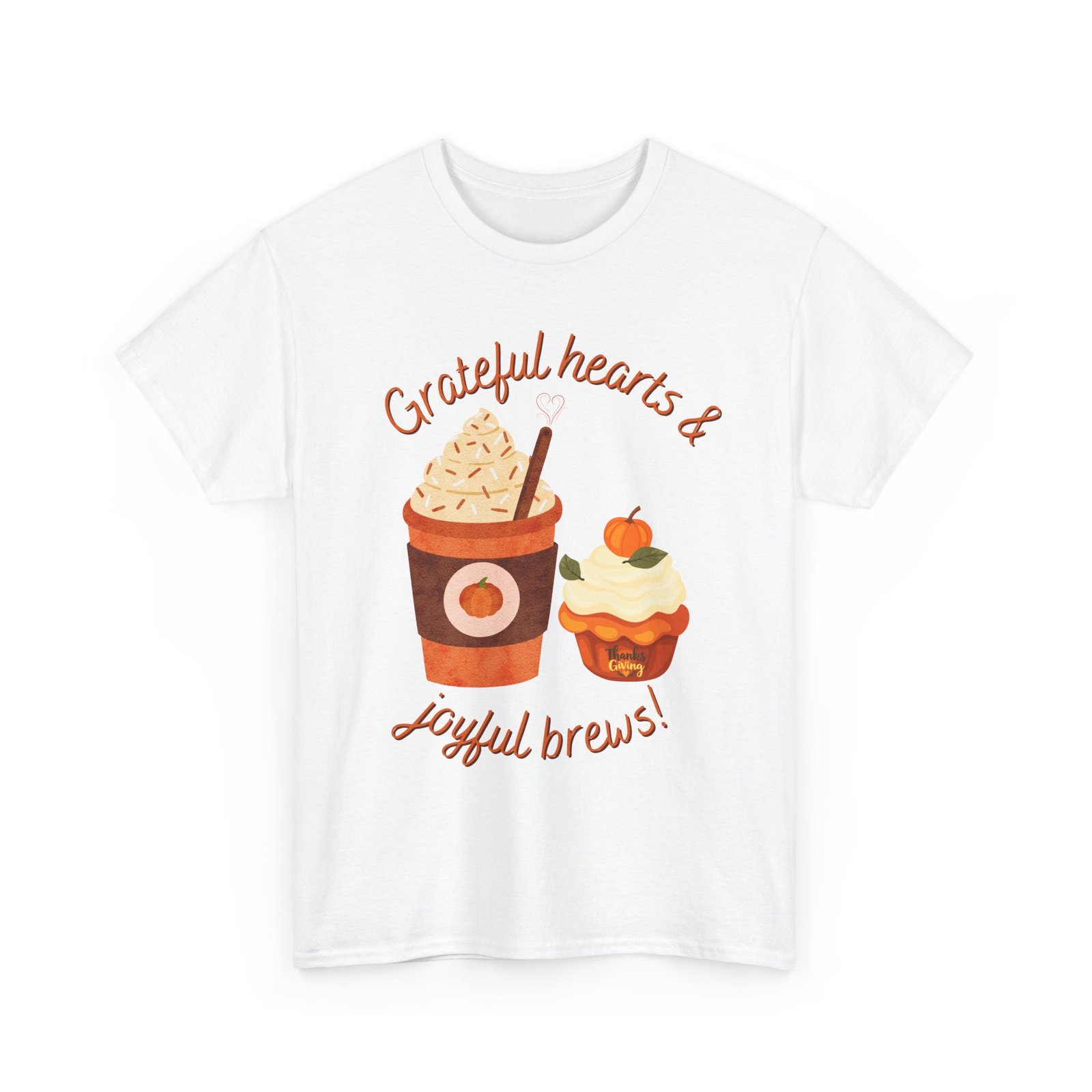 happy thanksgiving grateful hearts & joyful brews tee, unisex cotton shirt, coffee lovers gift, casual wear, cute tee for celebrations, fall fashion