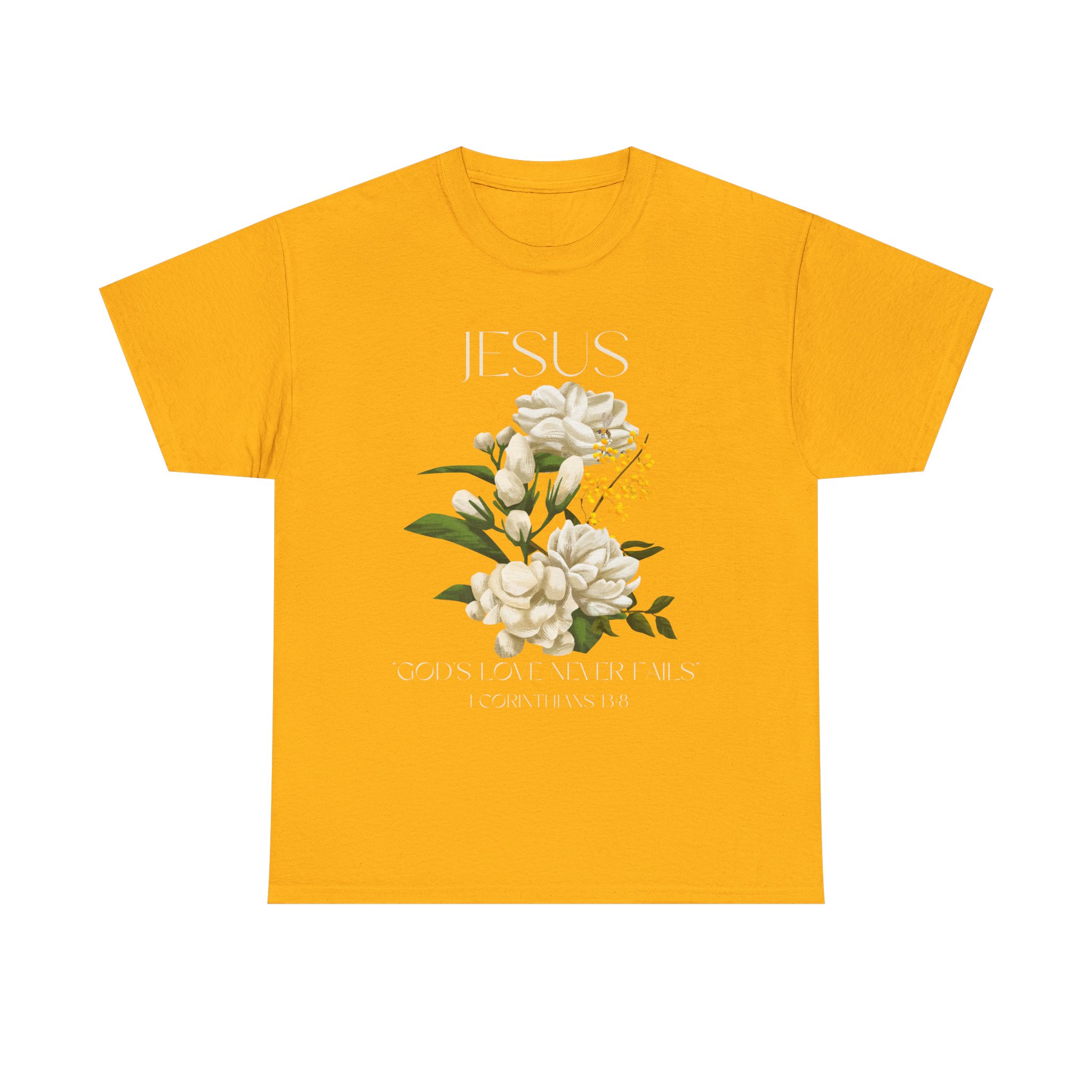 floral jesus god's love never fails graphic tee | unisex cotton t shirt for faith & inspiration, ideal for gifts, casual wear, church events, and celebrations