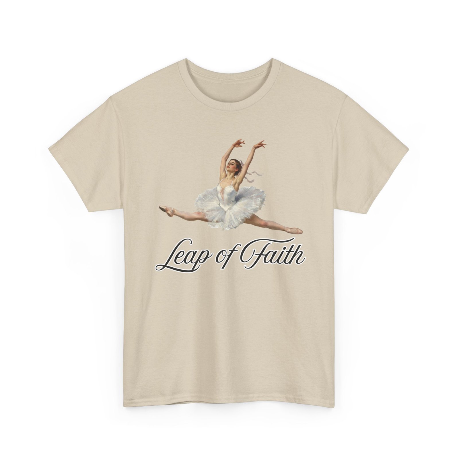 ballet inspired tee leap of faith, dance gift, unisex cotton shirt, inspirational apparel, performance wear, gift for dancers ballerina in a split leap, designed with an impressionist flair, echoing timeless ballet elegance