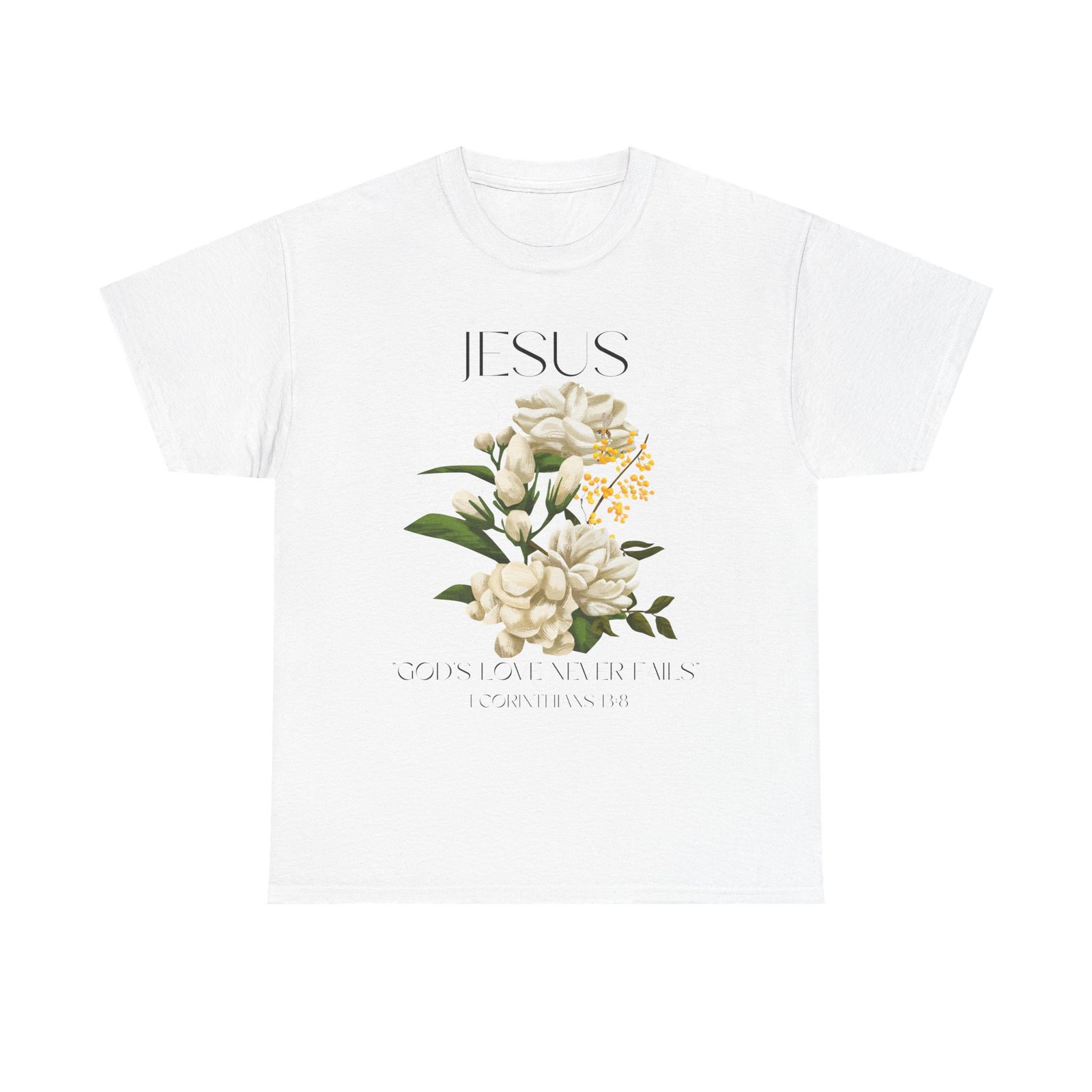 jesus god's love never fails unisex heavy cotton tee