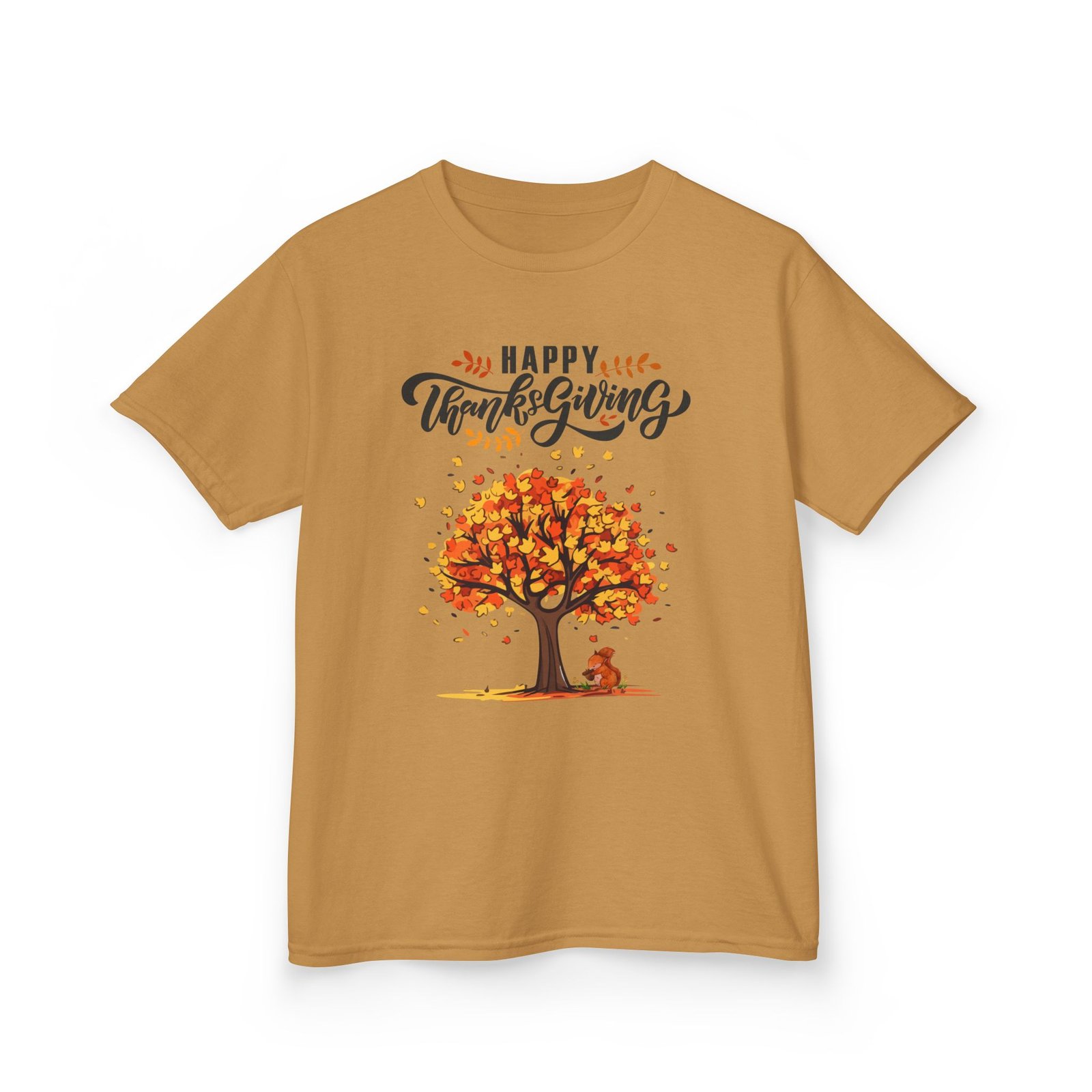 happy thanksgiving kids tee, fall t shirt, autumn apparel, festive gift, holiday outfit, tree and leaves design