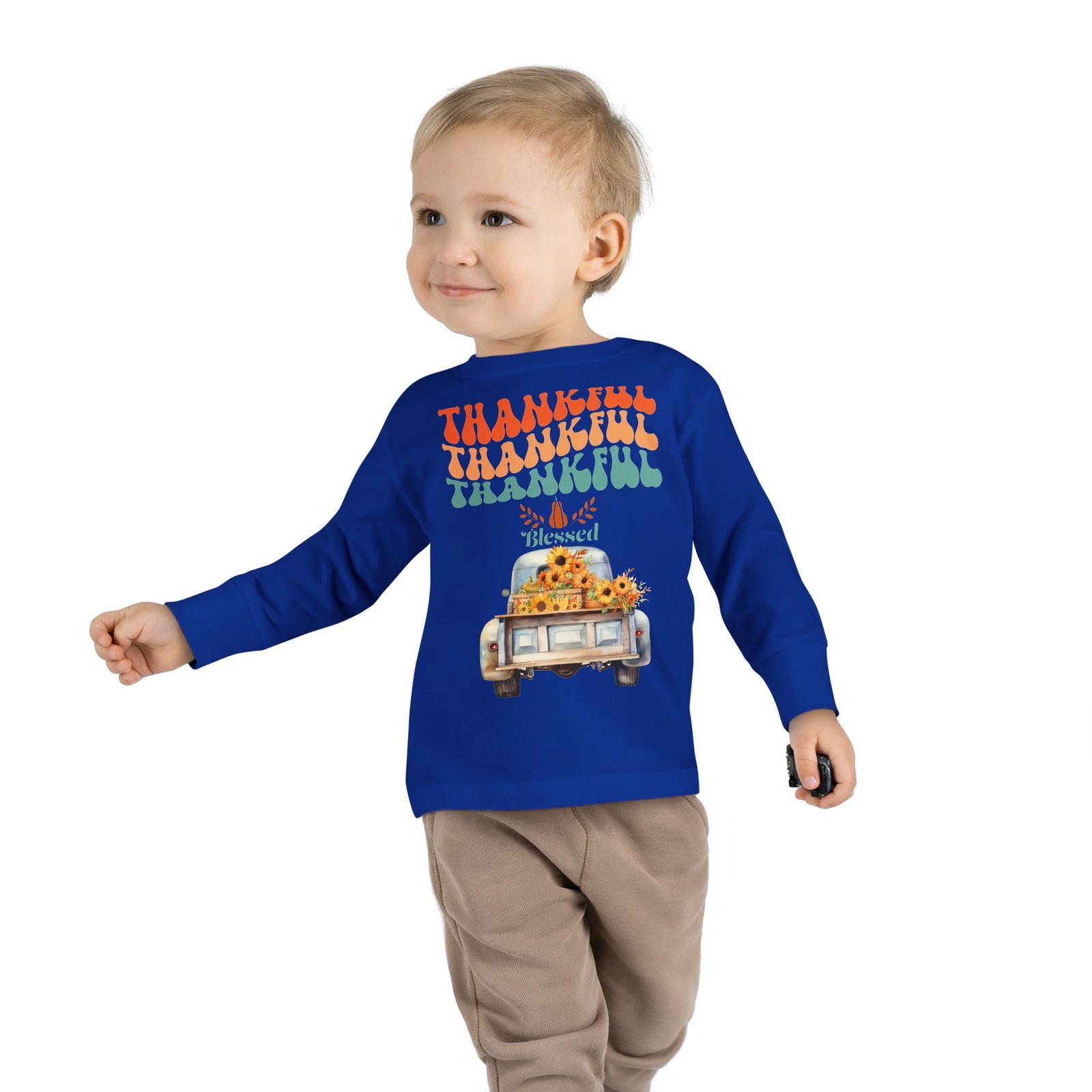 thankful toddler long sleeve tee perfect for fall celebrations, family gatherings, thanksgiving, everyday wear, gifts