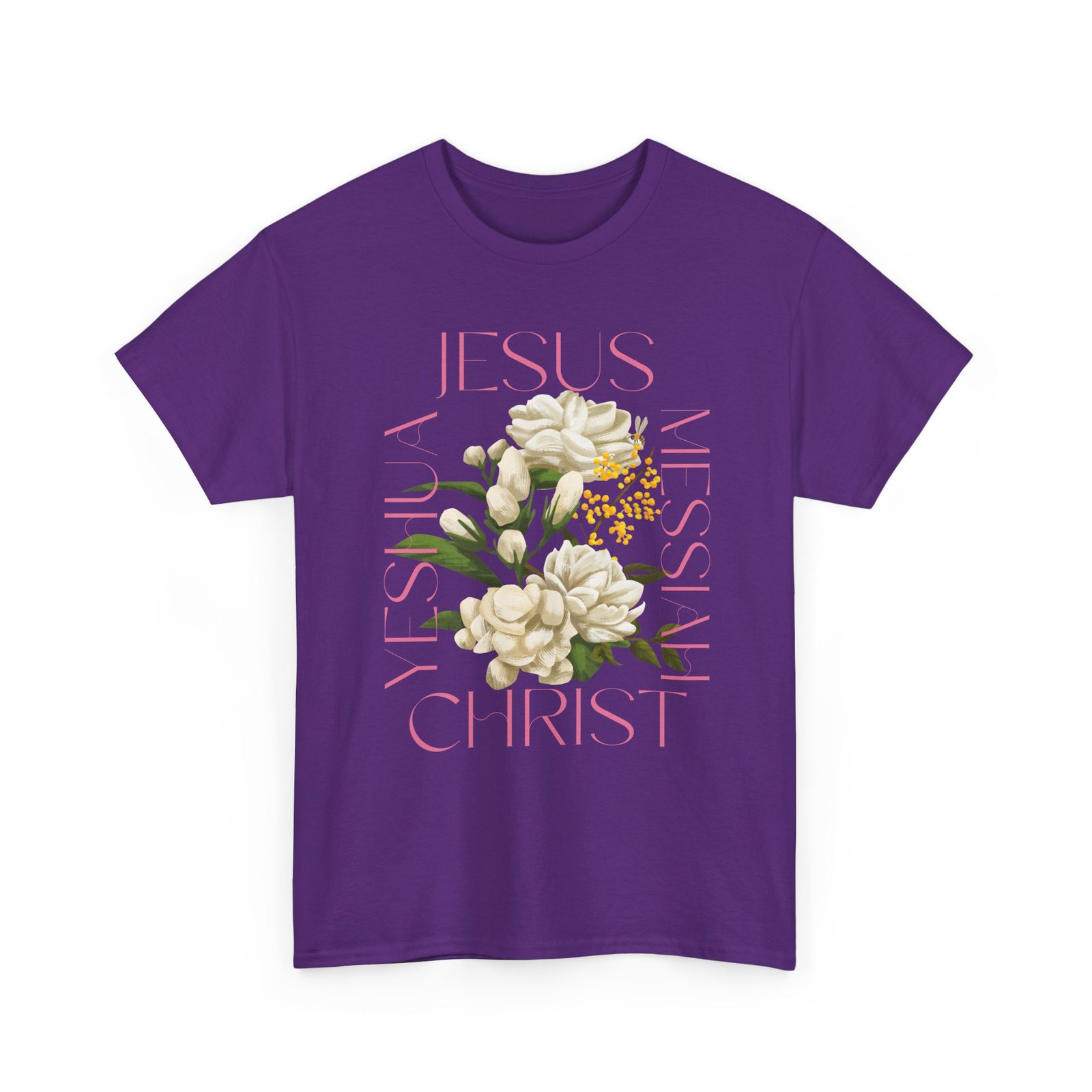 Floral "Jesus Name Design" Heavy Cotton Tee-Unisex T-Shirt-Inspirational Clothing - Image 59