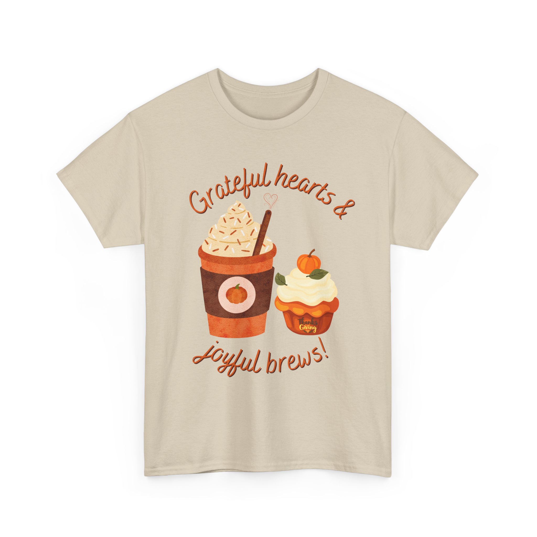 happy thanksgiving grateful hearts & joyful brews tee, unisex cotton shirt, coffee lovers gift, casual wear, cute tee for celebrations, fall fashion