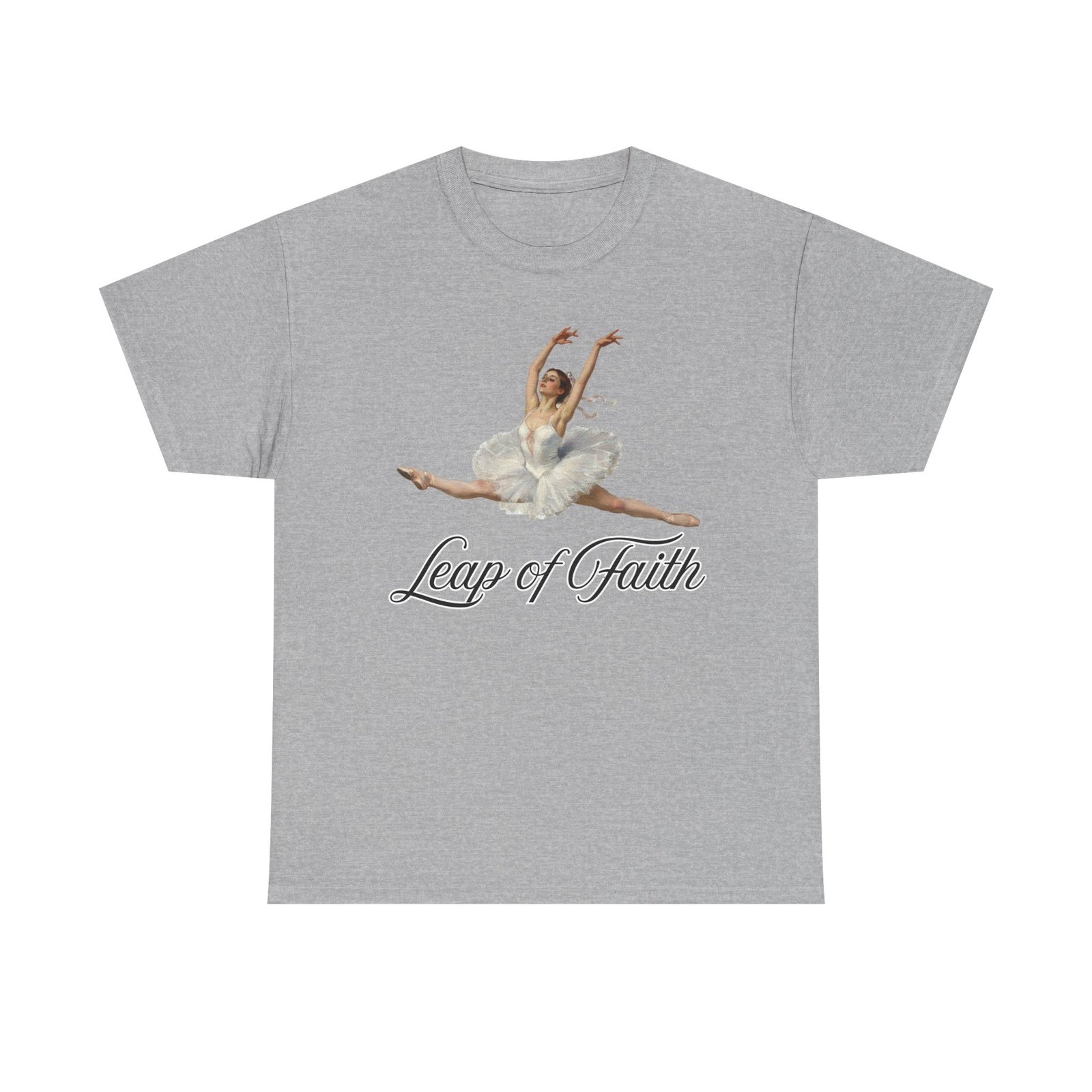 ballet inspired tee leap of faith, dance gift, unisex cotton shirt, inspirational apparel, performance wear, gift for dancers ballerina in a split leap, designed with an impressionist flair, echoing timeless ballet elegance