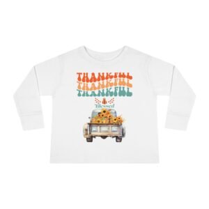 thankful toddler long sleeve tee perfect for fall celebrations, family gatherings, thanksgiving, everyday wear, gifts