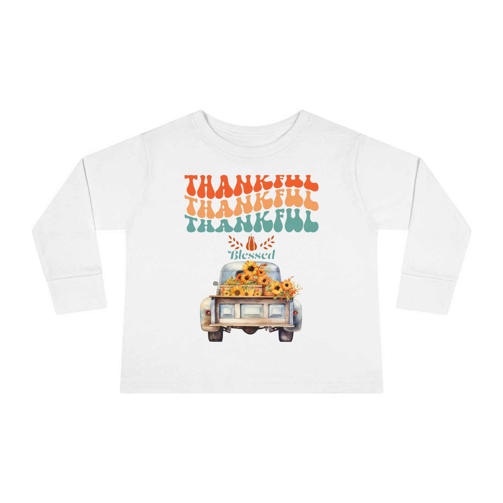 thankful toddler long sleeve tee perfect for fall celebrations, family gatherings, thanksgiving, everyday wear, gifts
