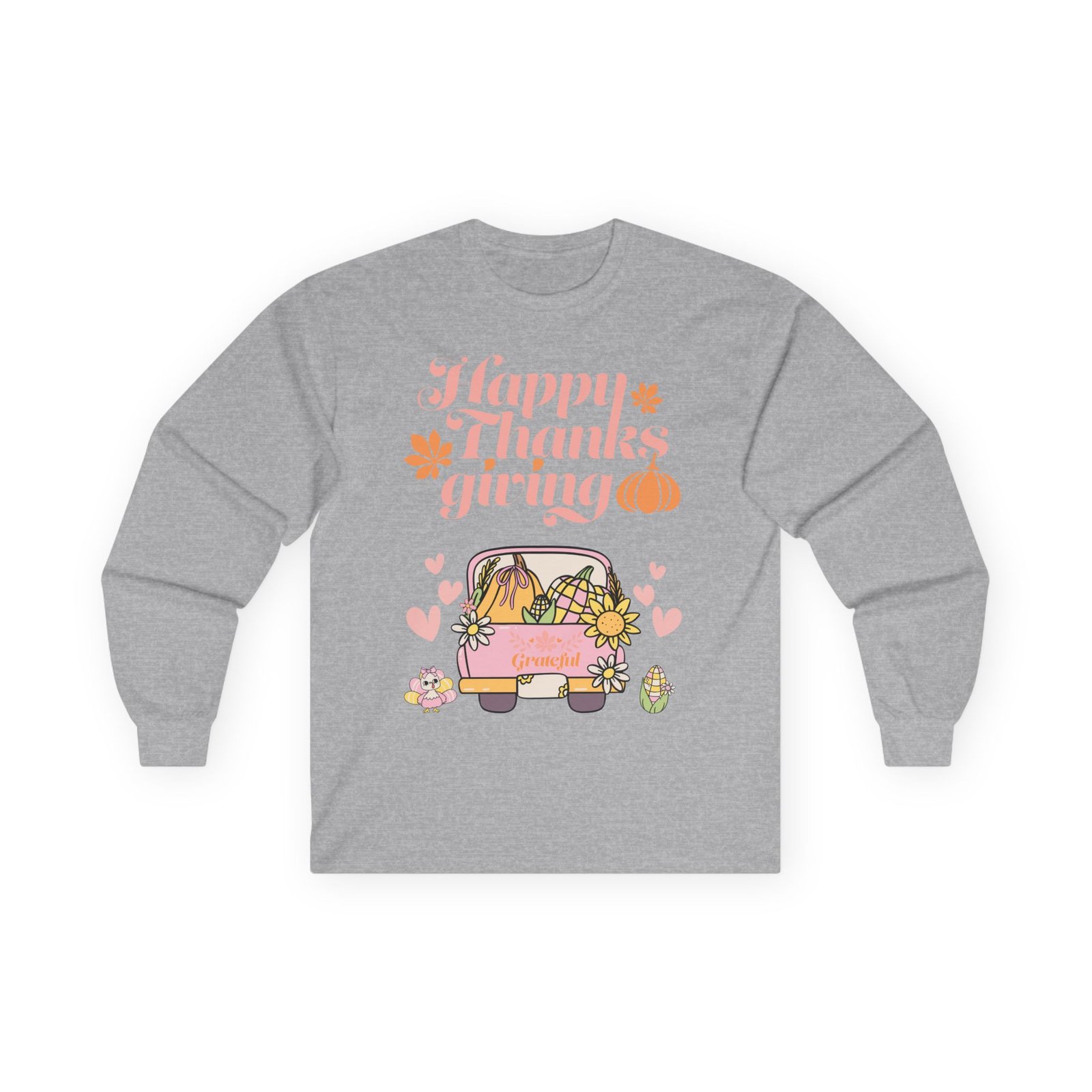 thanksgiving long sleeve tee, cozy fall shirt, autumn apparel, holiday gift, harvest celebration clothing, cute graphic tee (different design upon request)