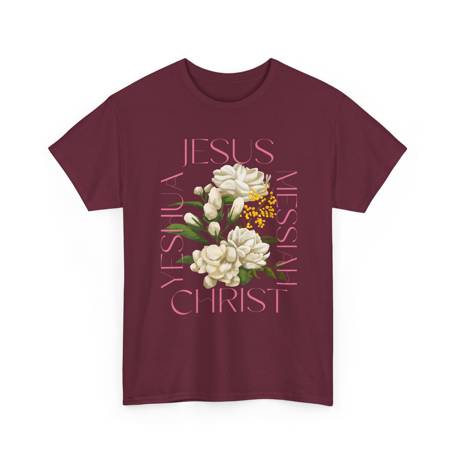 Floral "Jesus Name Design" Heavy Cotton Tee-Unisex T-Shirt-Inspirational Clothing - Image 23