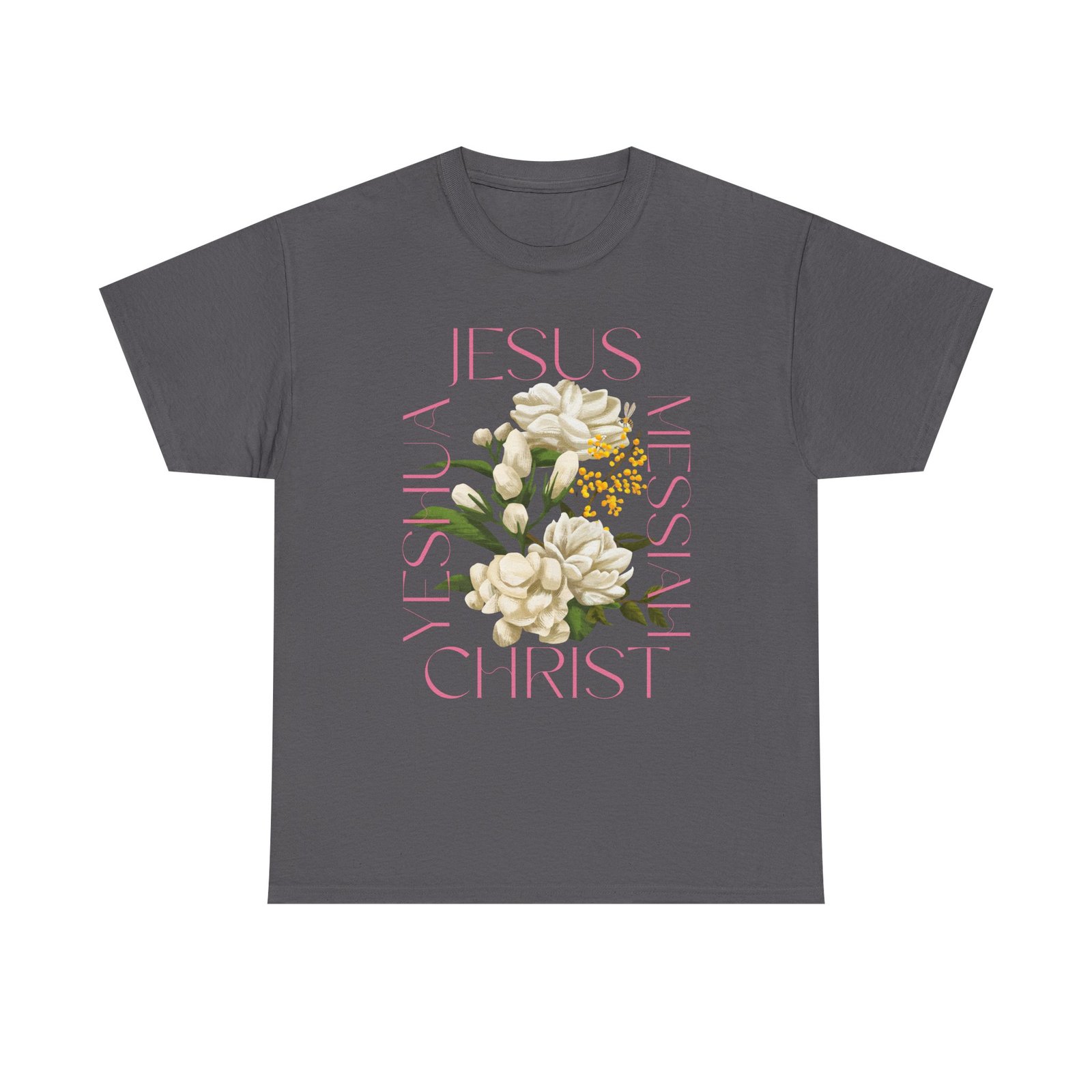 Floral "Jesus Name Design" Heavy Cotton Tee-Unisex T-Shirt-Inspirational Clothing - Image 49