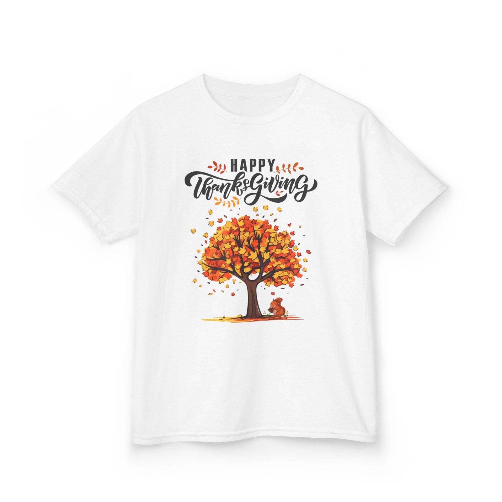 happy thanksgiving kids tee, fall t shirt, autumn apparel, festive gift, holiday outfit, tree and leaves design
