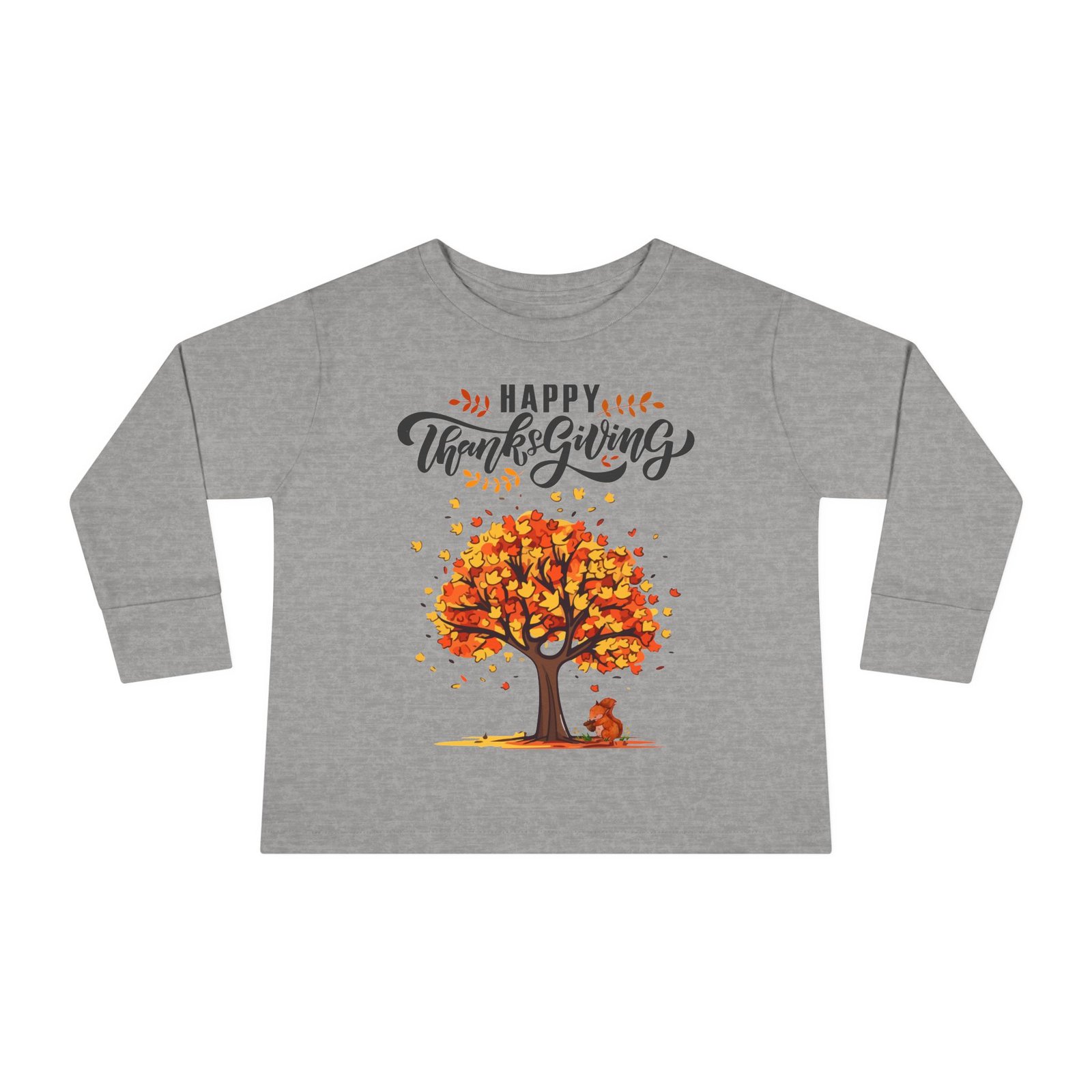 thanksgiving toddler long sleeve tee, cute fall outfit for kids, autumn tree design, holiday apparel, family gathering wear