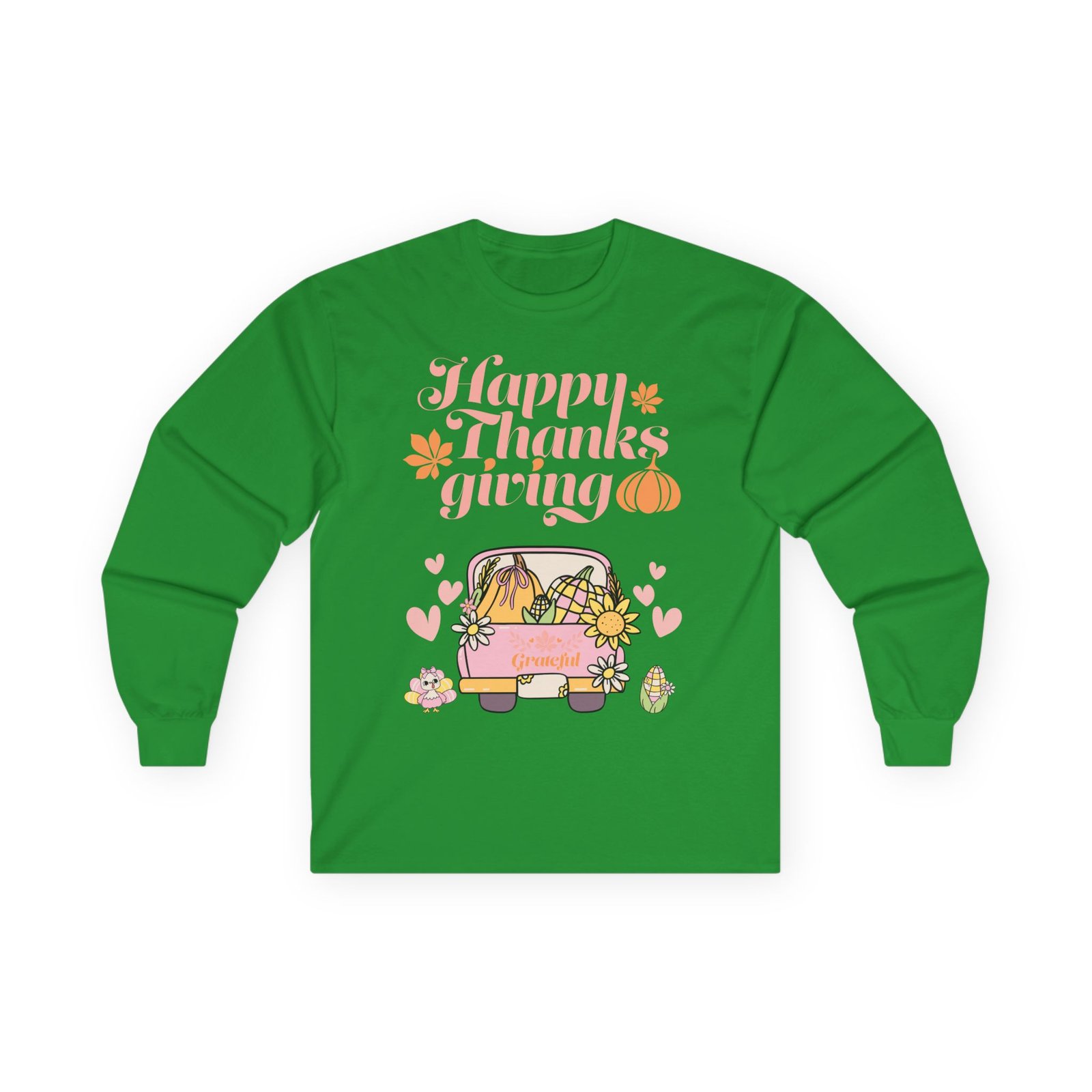 thanksgiving long sleeve tee, cozy fall shirt, autumn apparel, holiday gift, harvest celebration clothing, cute graphic tee (different design upon request)
