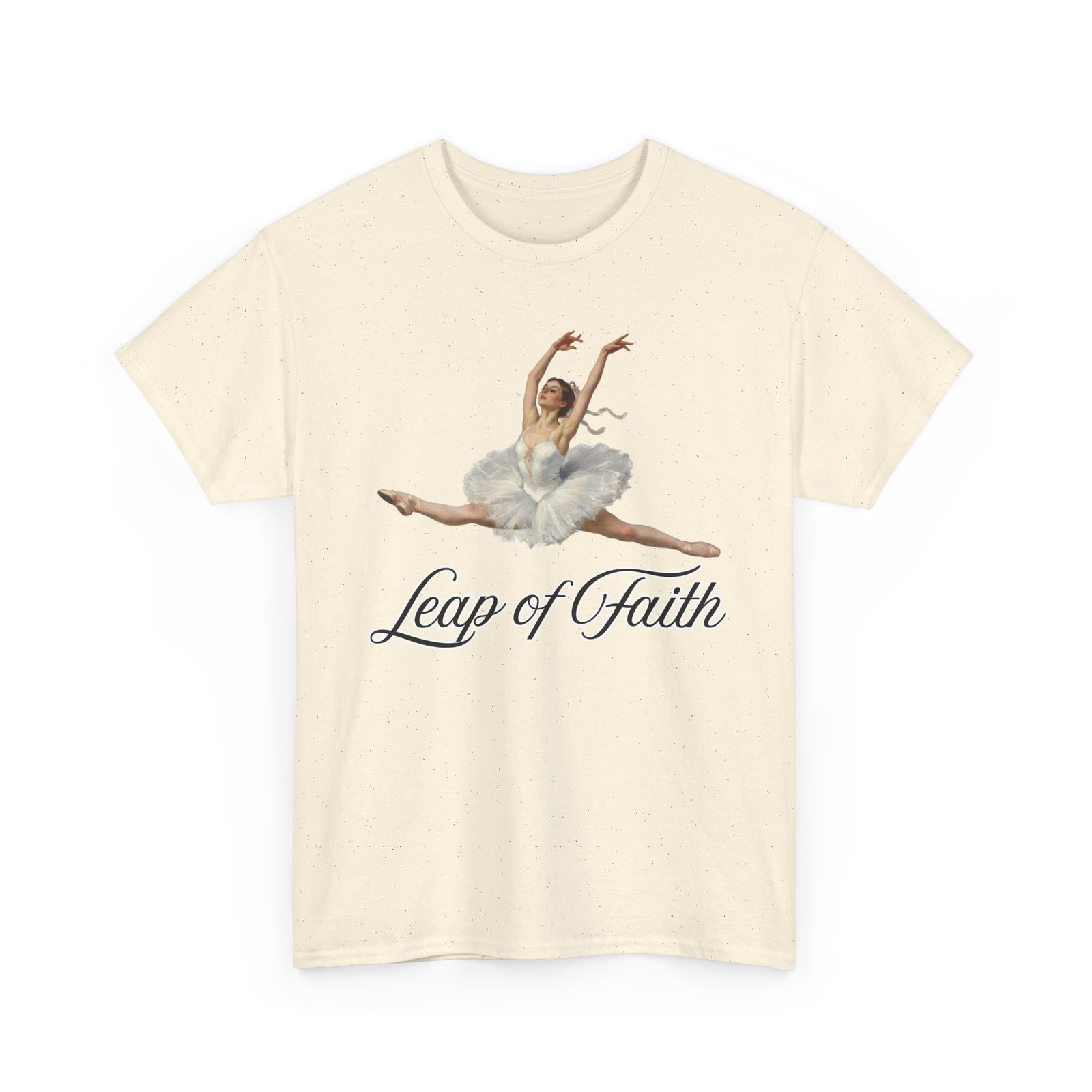 ballet inspired tee leap of faith, dance gift, unisex cotton shirt, inspirational apparel, performance wear, gift for dancers ballerina in a split leap, designed with an impressionist flair, echoing timeless ballet elegance