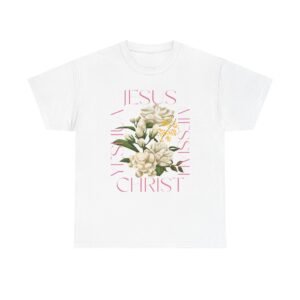 Floral "Jesus Name Design" Heavy Cotton Tee-Unisex T-Shirt-Inspirational Clothing