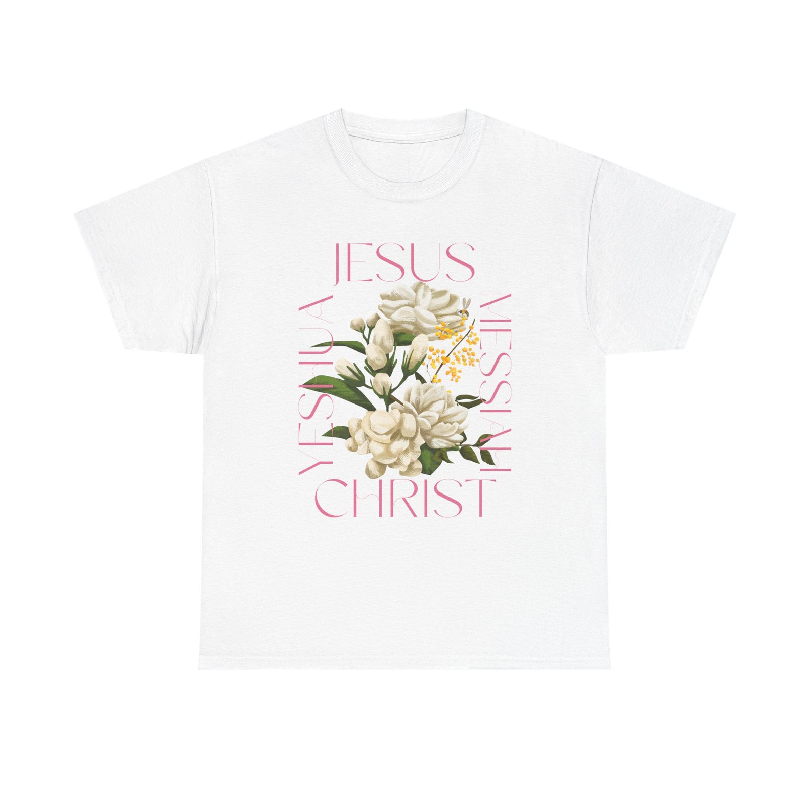 Floral "Jesus Name Design" Heavy Cotton Tee-Unisex T-Shirt-Inspirational Clothing