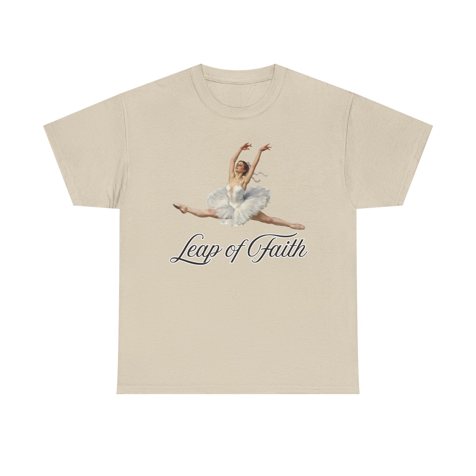 ballet inspired tee leap of faith, dance gift, unisex cotton shirt, inspirational apparel, performance wear, gift for dancers ballerina in a split leap, designed with an impressionist flair, echoing timeless ballet elegance