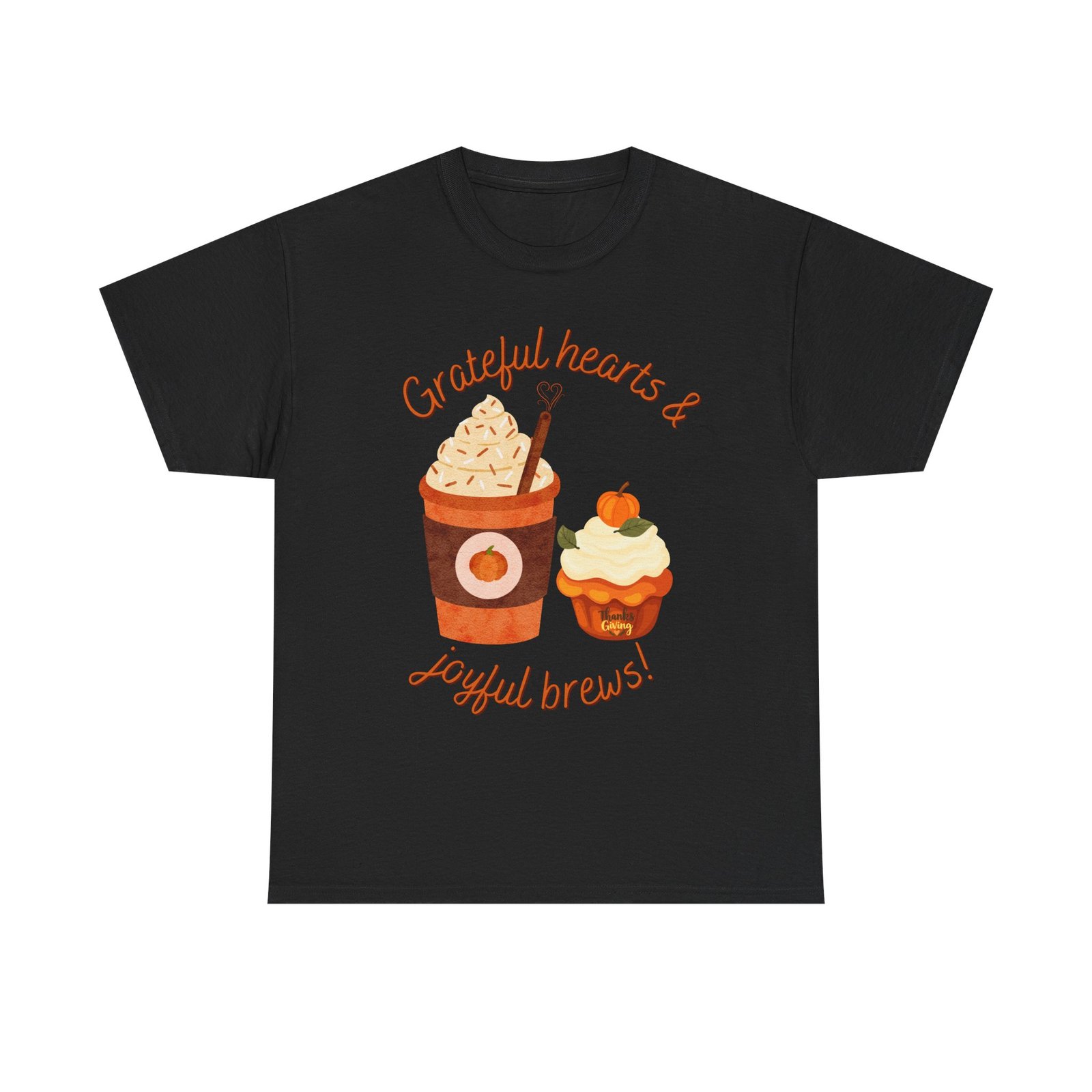 happy thanksgiving grateful hearts & joyful brews tee, unisex cotton shirt, coffee lovers gift, casual wear, cute tee for celebrations, fall fashion