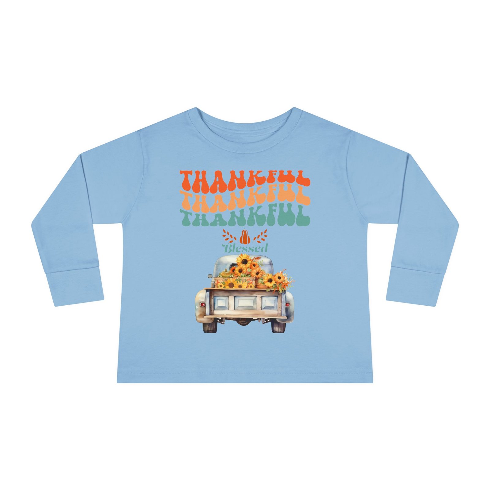 thankful toddler long sleeve tee perfect for fall celebrations, family gatherings, thanksgiving, everyday wear, gifts