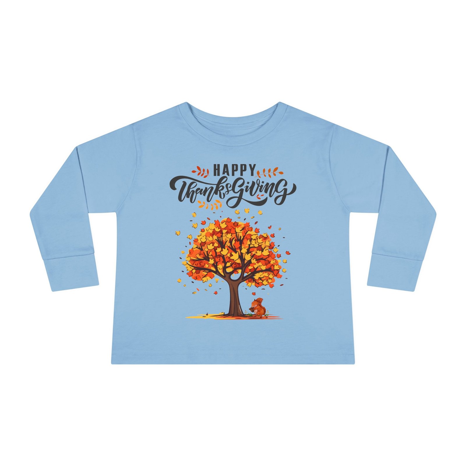 thanksgiving toddler long sleeve tee, cute fall outfit for kids, autumn tree design, holiday apparel, family gathering wear