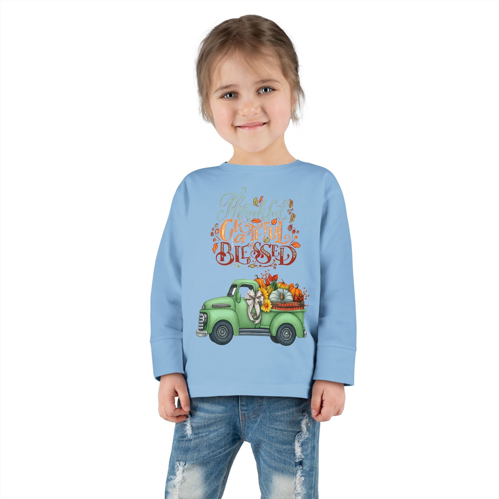 toddler long sleeve tee "grateful & blessed" fall vibes t shirt, kids autumn tee, thanksgiving outfit, cute toddler gift, seasonal shirt