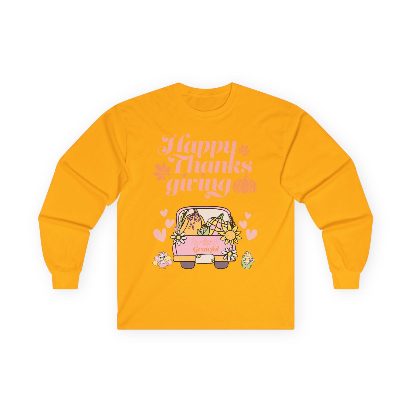 thanksgiving long sleeve tee, cozy fall shirt, autumn apparel, holiday gift, harvest celebration clothing, cute graphic tee (different design upon request)