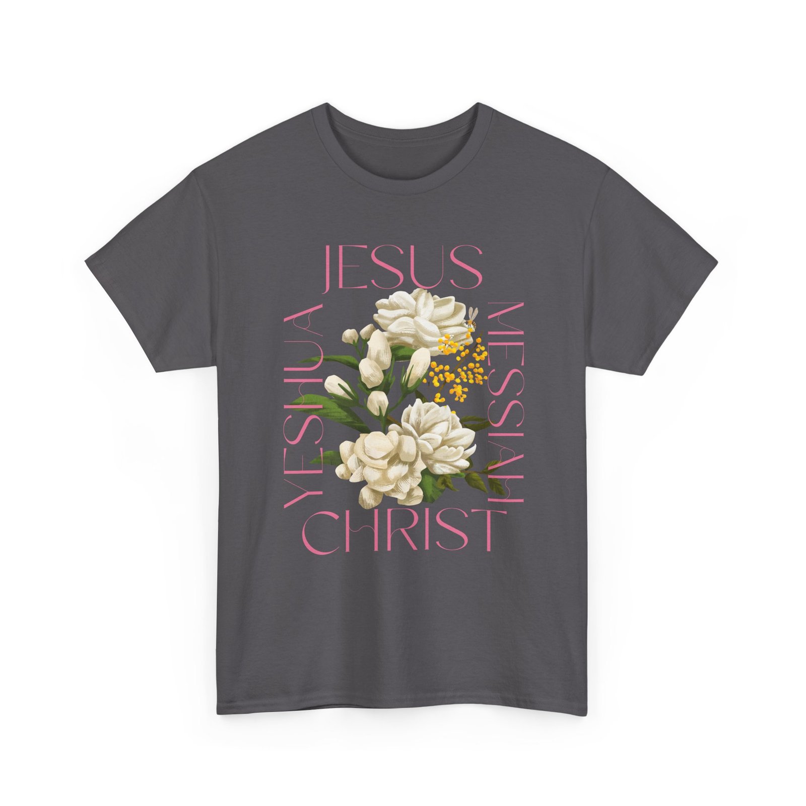 Floral "Jesus Name Design" Heavy Cotton Tee-Unisex T-Shirt-Inspirational Clothing - Image 51