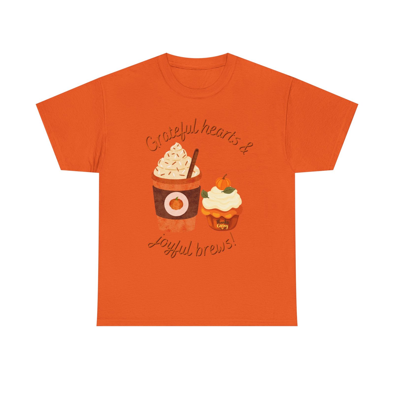 happy thanksgiving grateful hearts & joyful brews tee, unisex cotton shirt, coffee lovers gift, casual wear, cute tee for celebrations, fall fashion